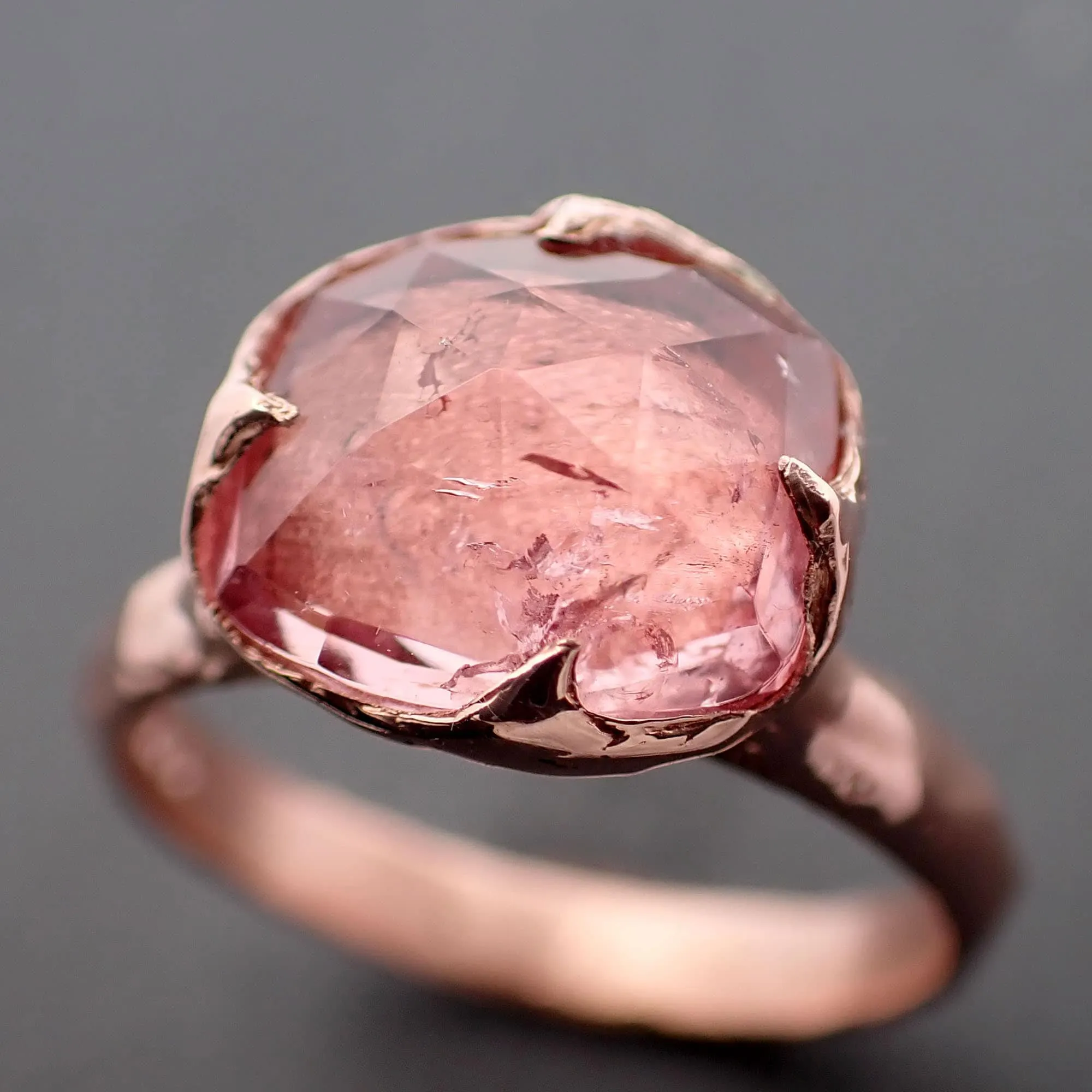 Fancy cut pink Tourmaline Rose Gold Ring Gemstone Solitaire recycled 14k statement cocktail statement 3342