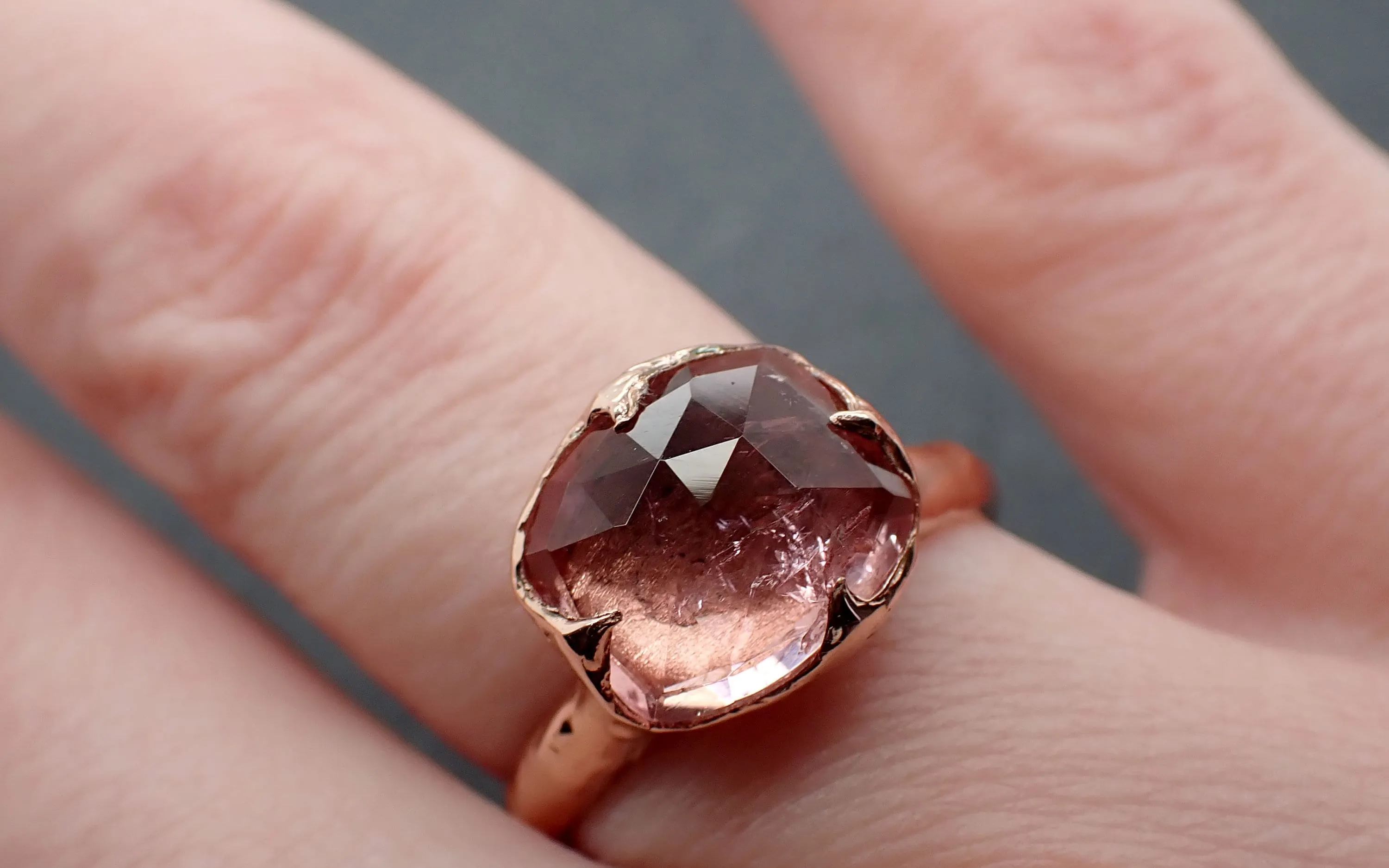 Fancy cut pink Tourmaline Rose Gold Ring Gemstone Solitaire recycled 14k statement cocktail statement 3342