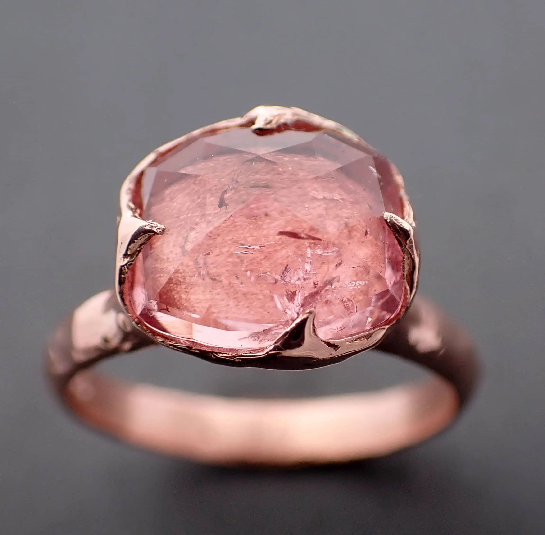 Fancy cut pink Tourmaline Rose Gold Ring Gemstone Solitaire recycled 14k statement cocktail statement 3342
