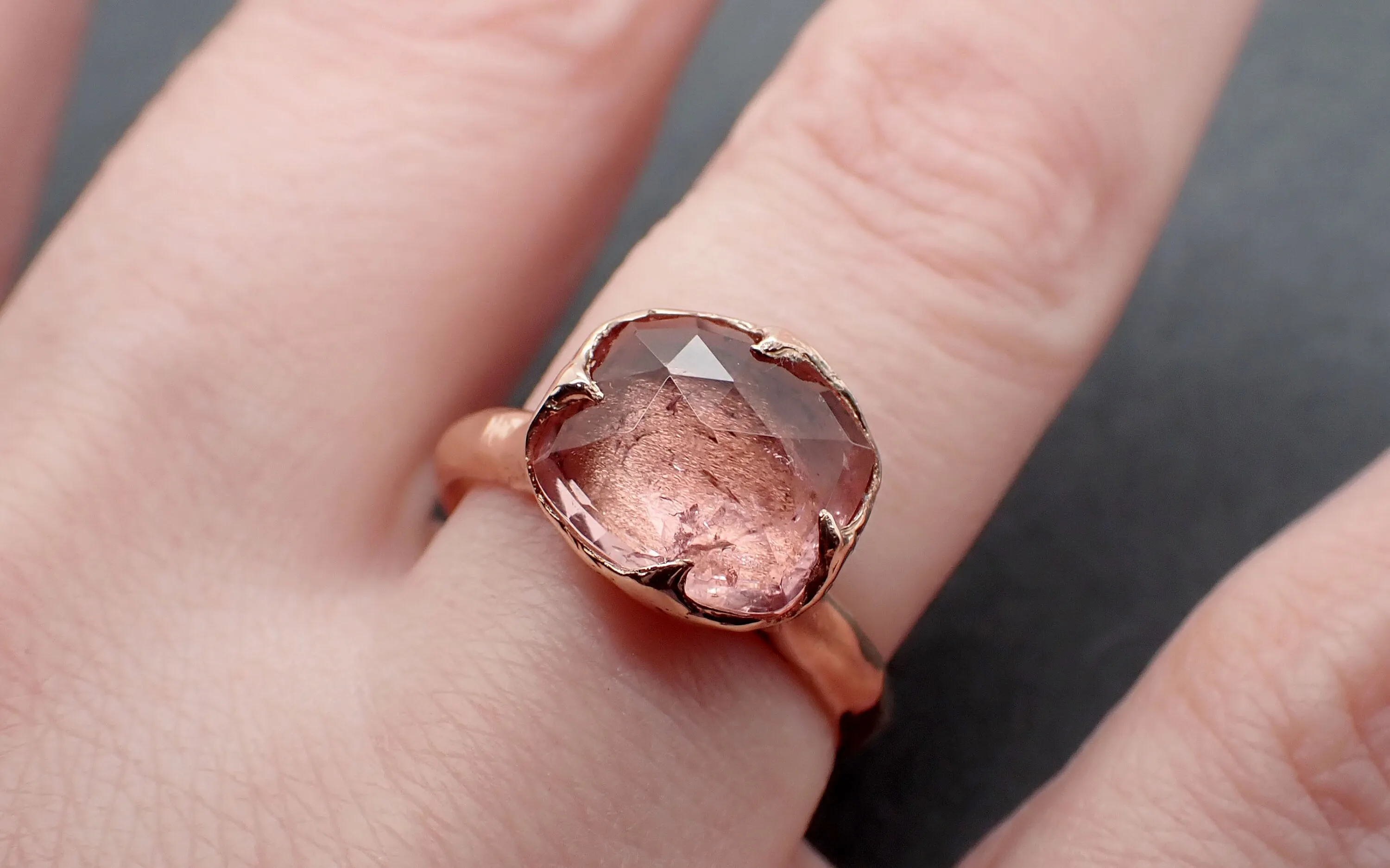Fancy cut pink Tourmaline Rose Gold Ring Gemstone Solitaire recycled 14k statement cocktail statement 3342