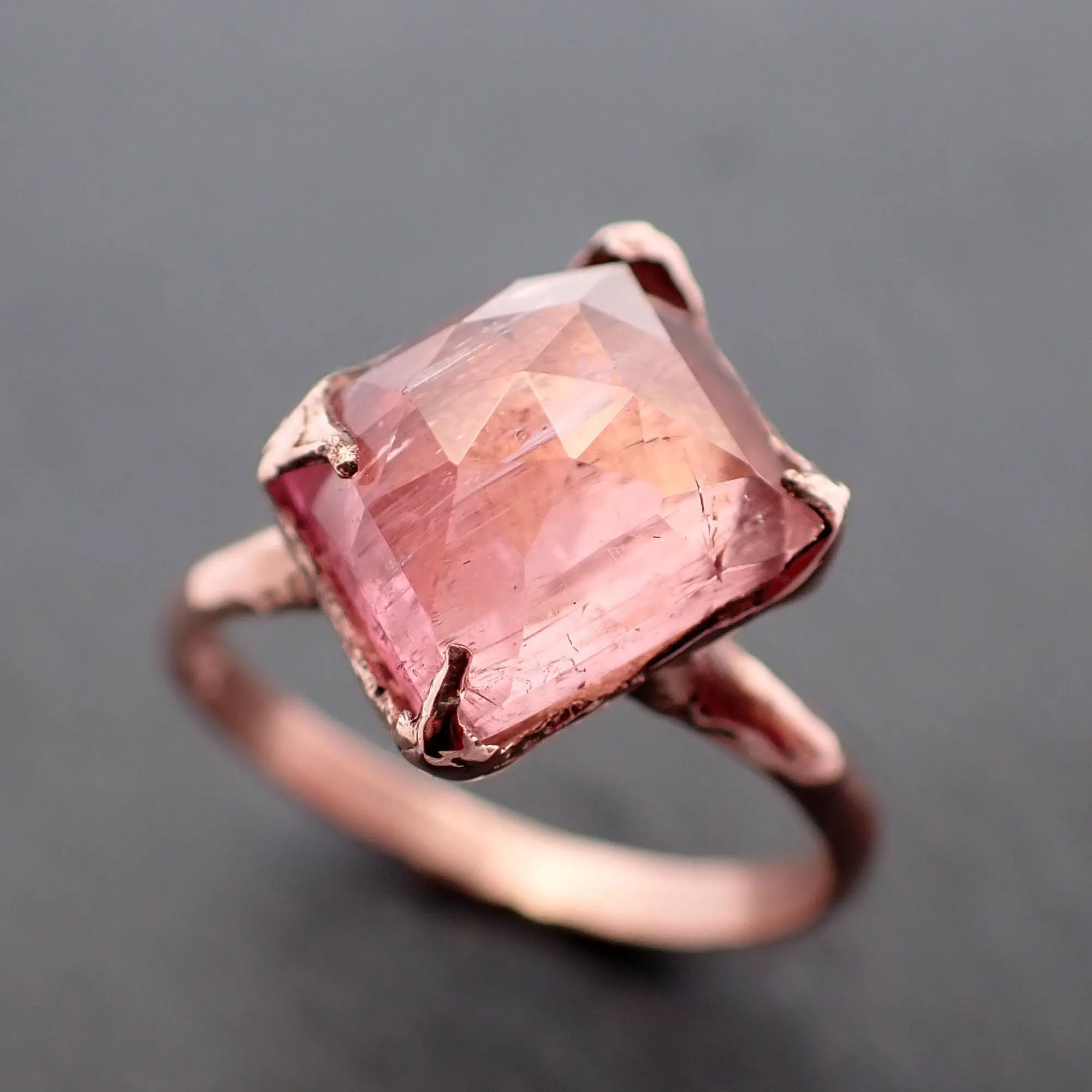 Fancy cut pink Tourmaline Rose Gold Ring Gemstone Solitaire recycled 14k statement cocktail statement 3389