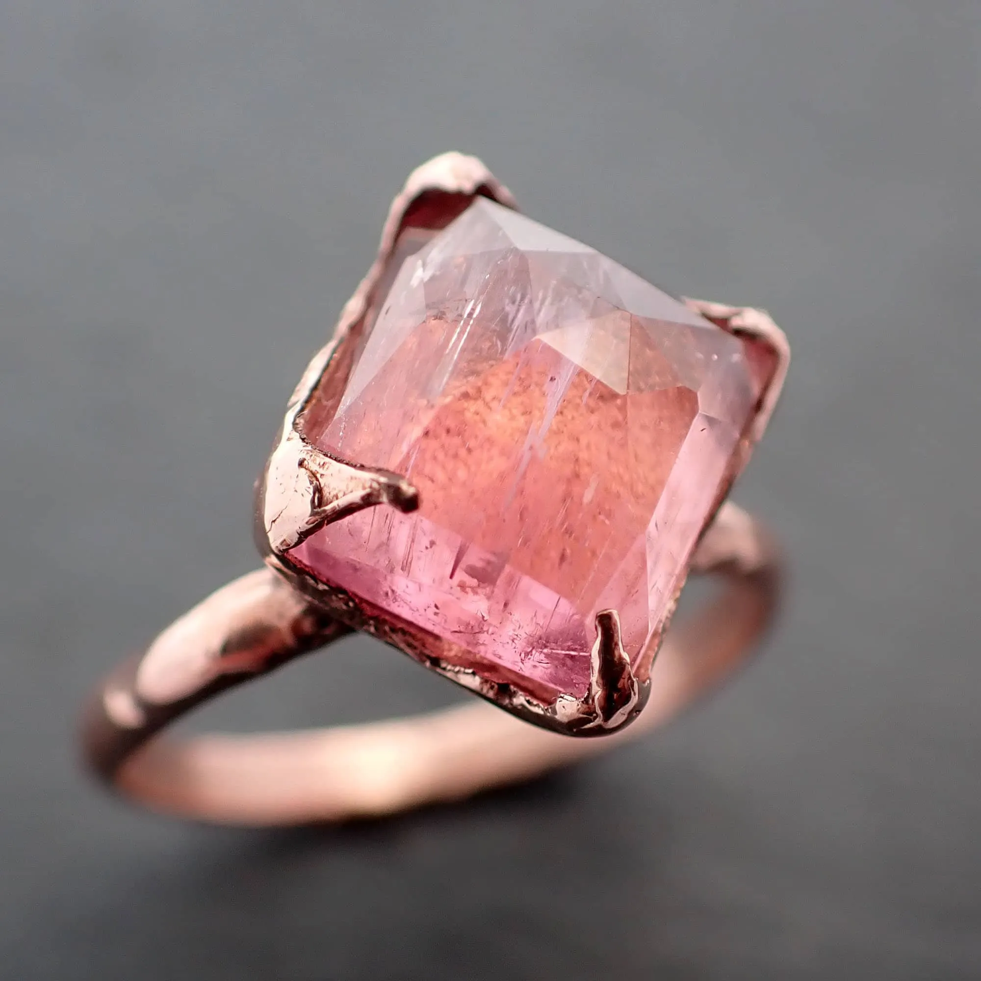 Fancy cut pink Tourmaline Rose Gold Ring Gemstone Solitaire recycled 14k statement cocktail statement 3389