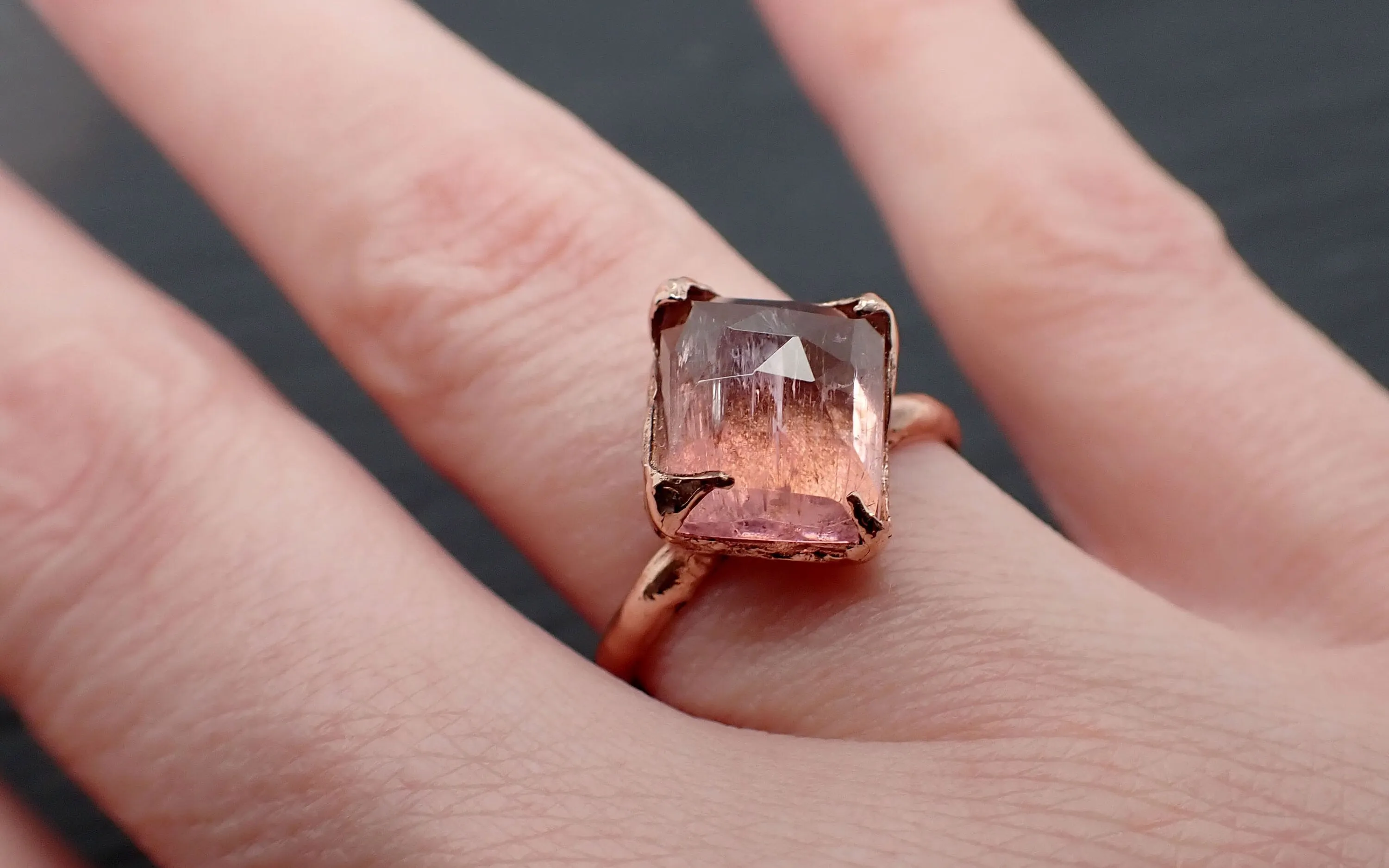 Fancy cut pink Tourmaline Rose Gold Ring Gemstone Solitaire recycled 14k statement cocktail statement 3389