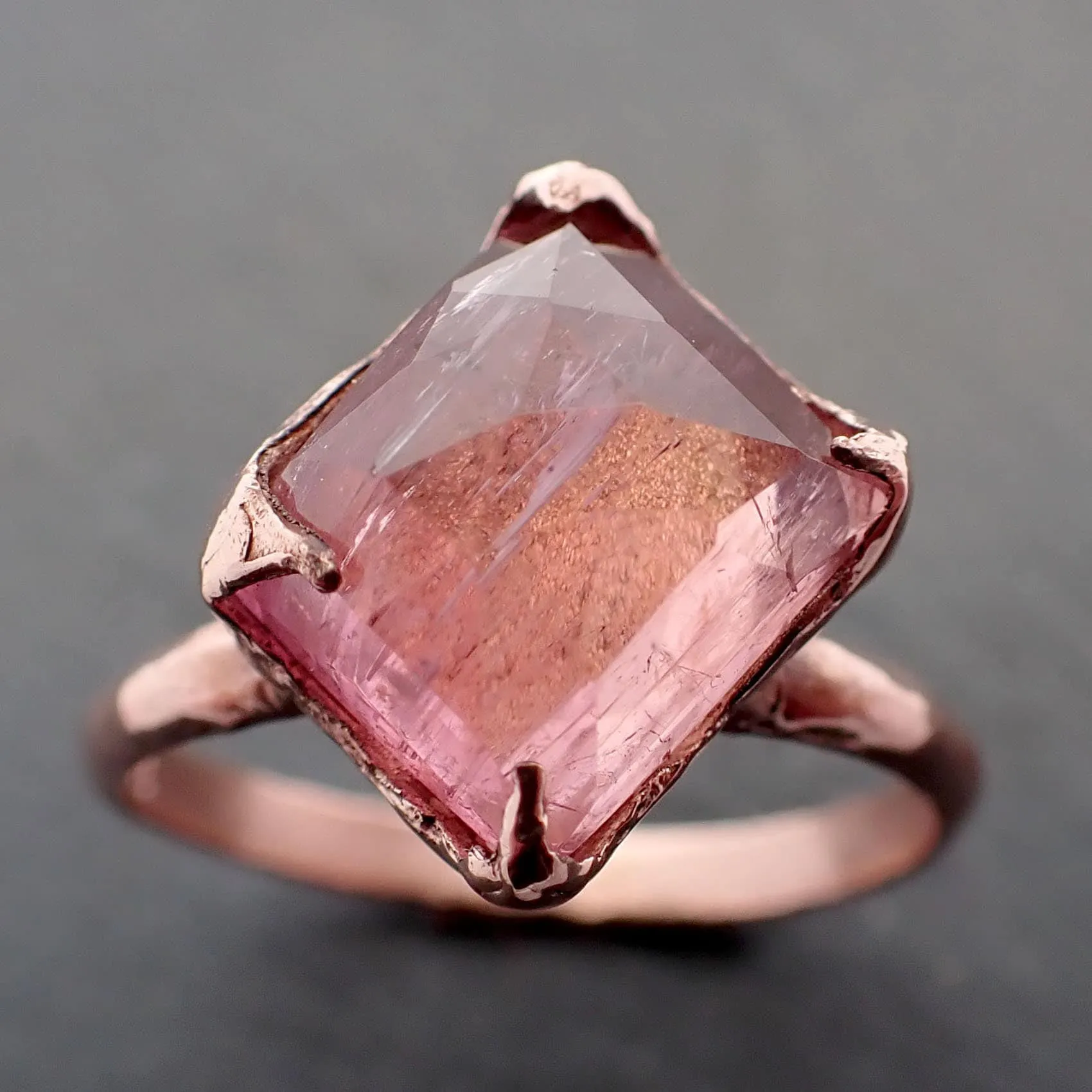 Fancy cut pink Tourmaline Rose Gold Ring Gemstone Solitaire recycled 14k statement cocktail statement 3389