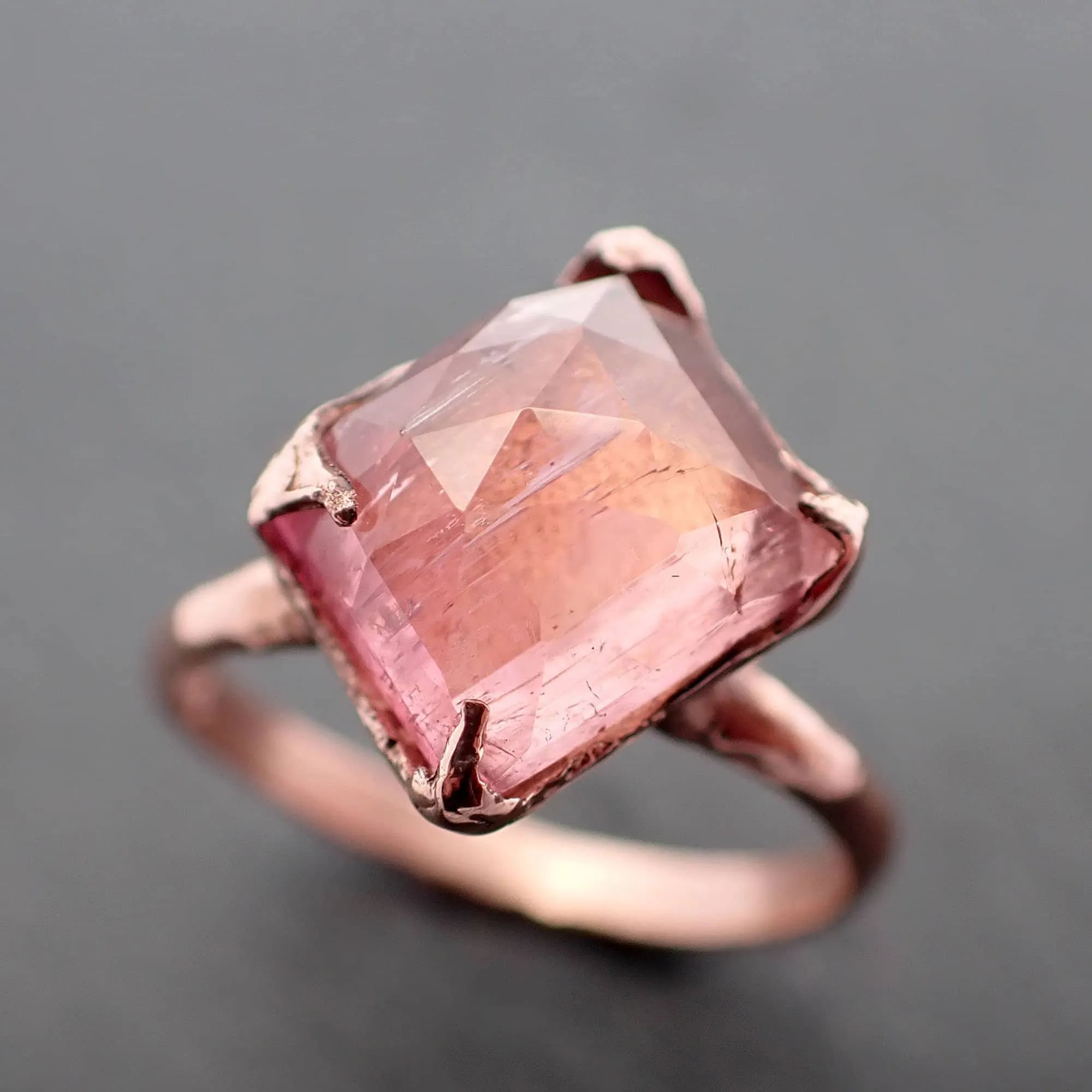 Fancy cut pink Tourmaline Rose Gold Ring Gemstone Solitaire recycled 14k statement cocktail statement 3389