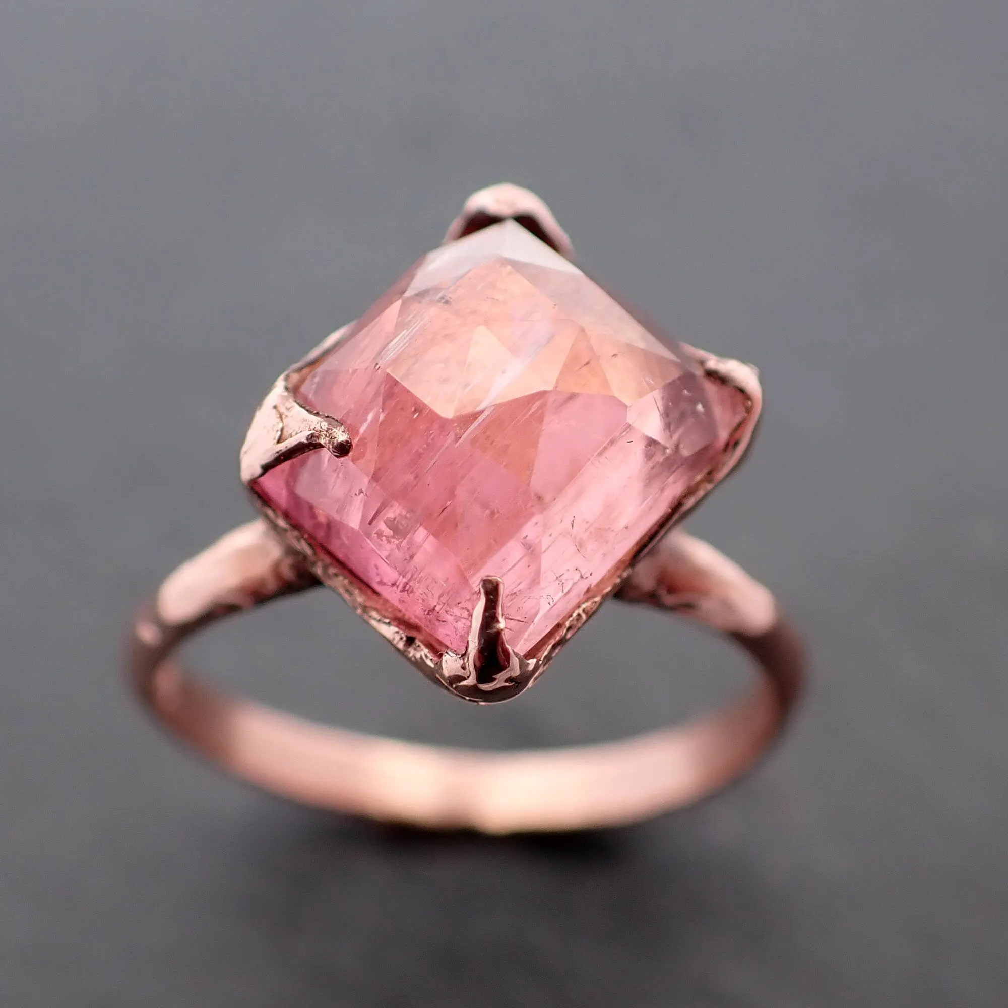 Fancy cut pink Tourmaline Rose Gold Ring Gemstone Solitaire recycled 14k statement cocktail statement 3389