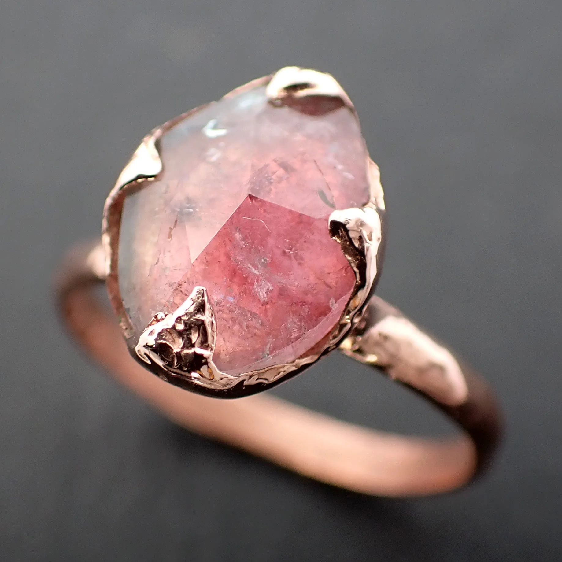 Fancy cut Pink Tourmaline Rose Gold Ring Gemstone Solitaire recycled 14k statement Engagement ring 1262