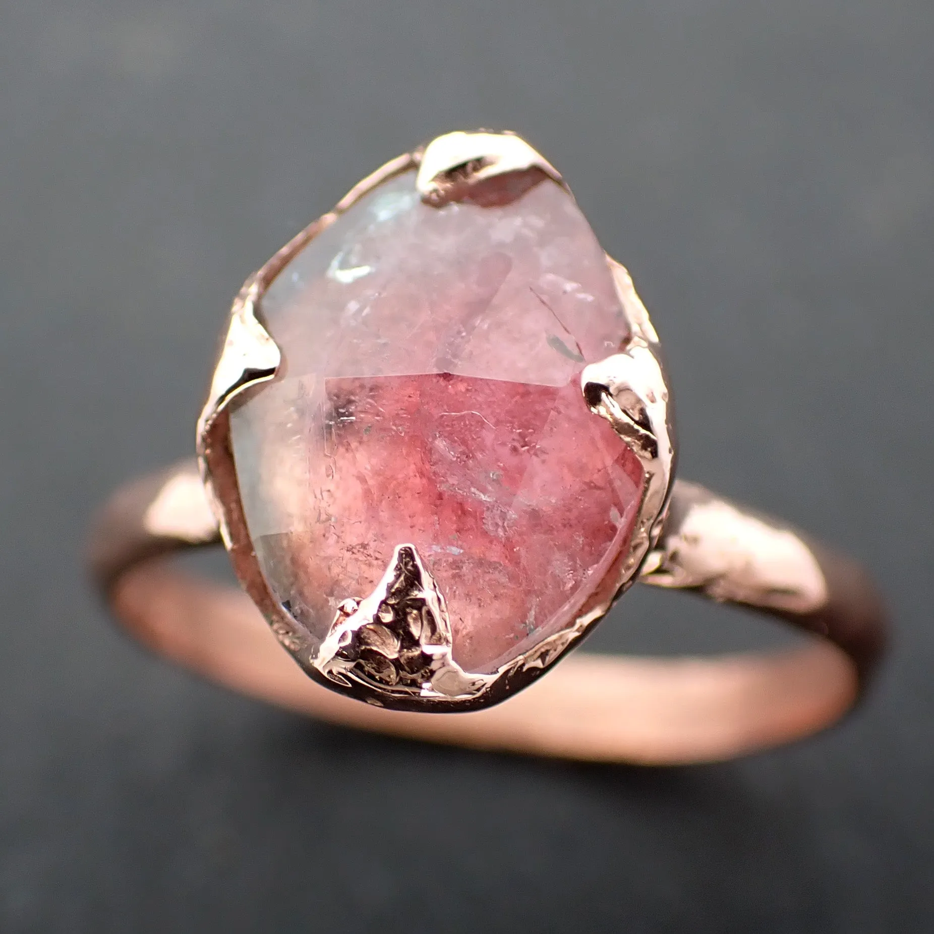 Fancy cut Pink Tourmaline Rose Gold Ring Gemstone Solitaire recycled 14k statement Engagement ring 1262
