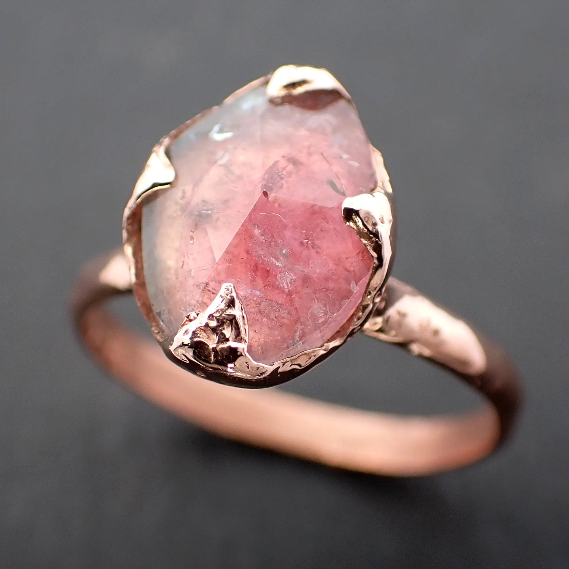 Fancy cut Pink Tourmaline Rose Gold Ring Gemstone Solitaire recycled 14k statement Engagement ring 1262