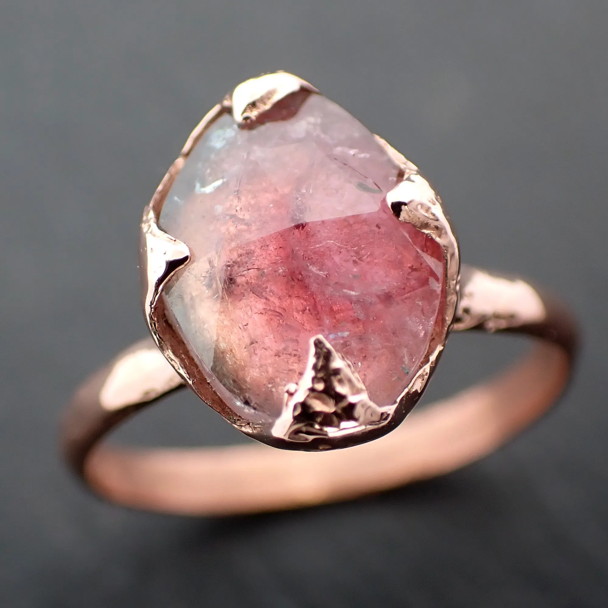 Fancy cut Pink Tourmaline Rose Gold Ring Gemstone Solitaire recycled 14k statement Engagement ring 1262