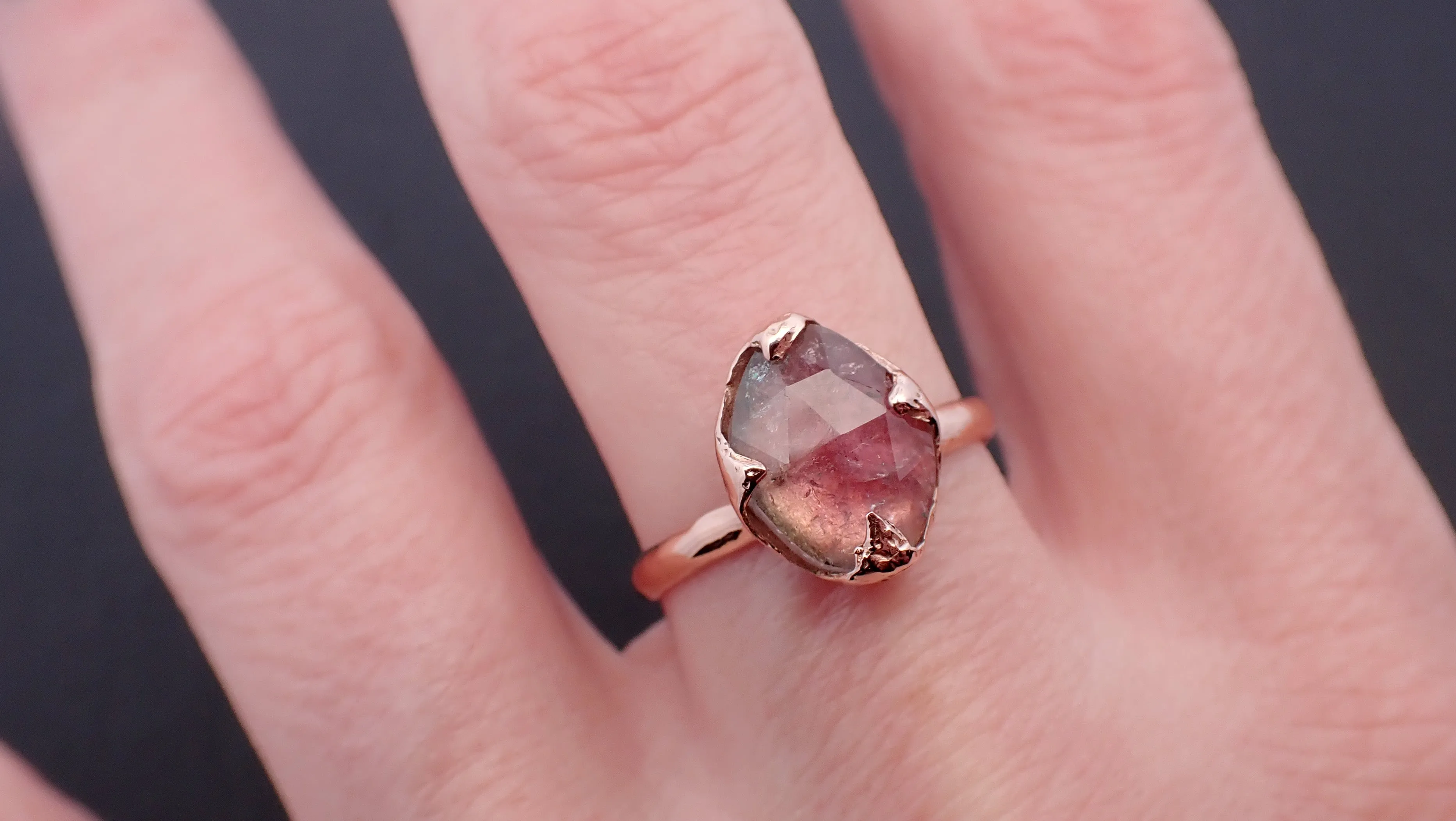 Fancy cut Pink Tourmaline Rose Gold Ring Gemstone Solitaire recycled 14k statement Engagement ring 1262
