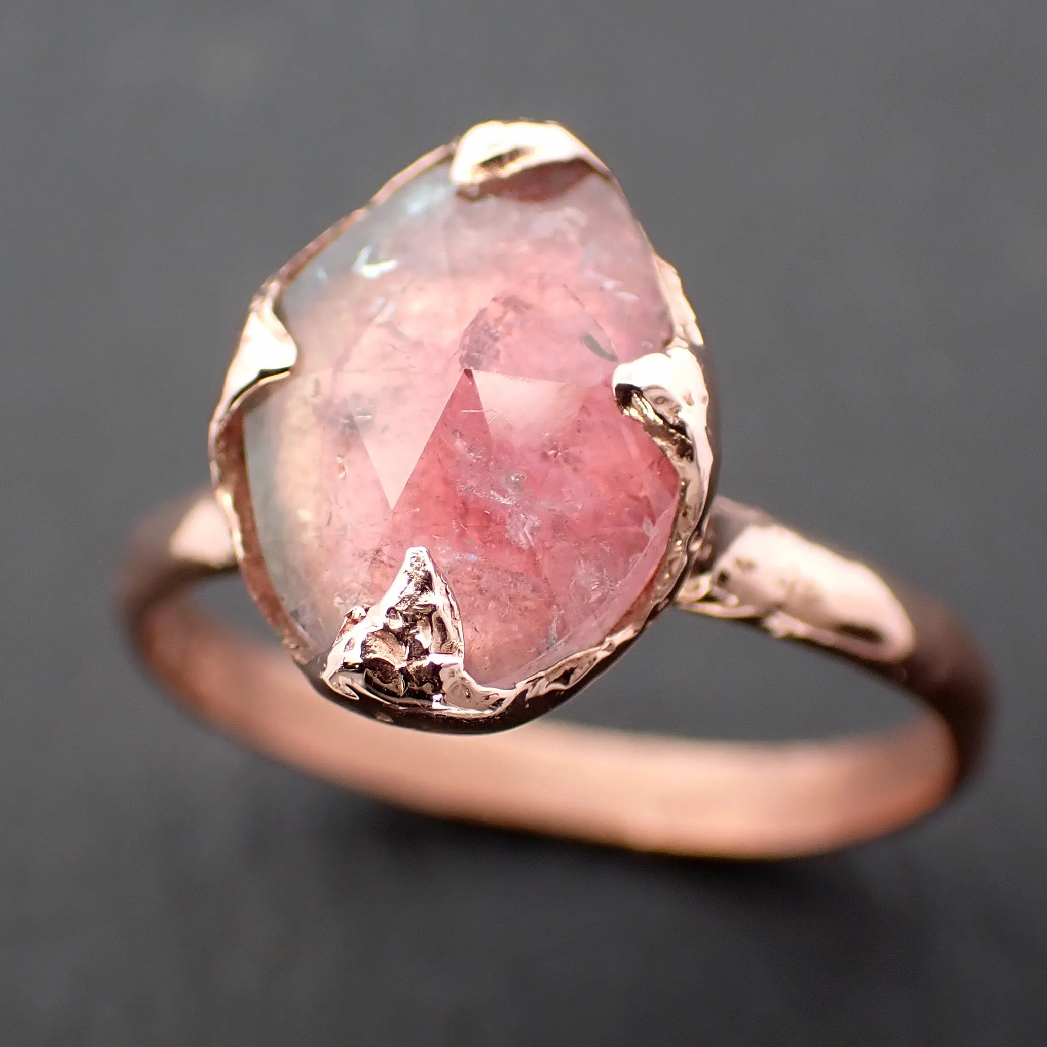 Fancy cut Pink Tourmaline Rose Gold Ring Gemstone Solitaire recycled 14k statement Engagement ring 1262