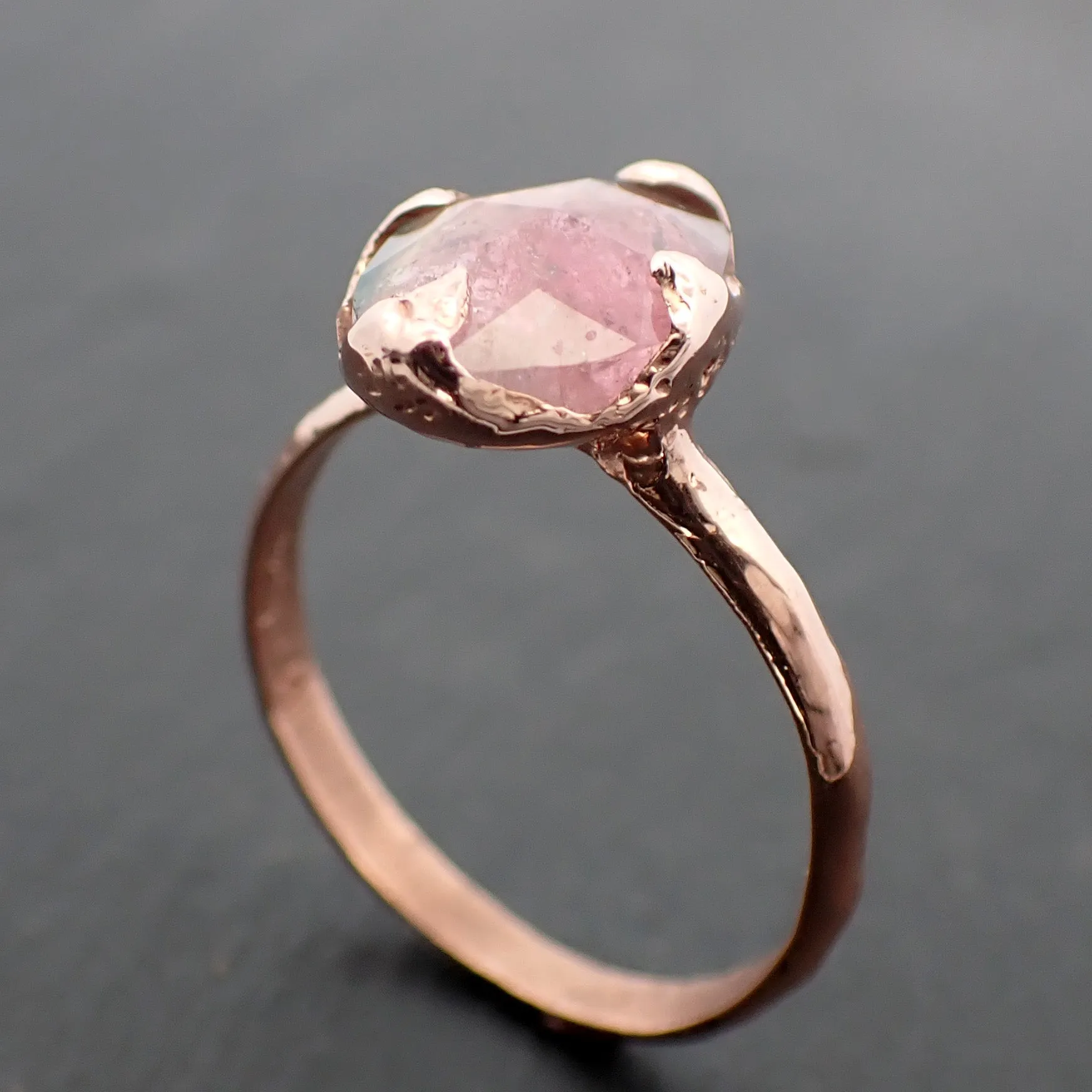 Fancy cut Pink Tourmaline Rose Gold Ring Gemstone Solitaire recycled 14k statement Engagement ring 1262