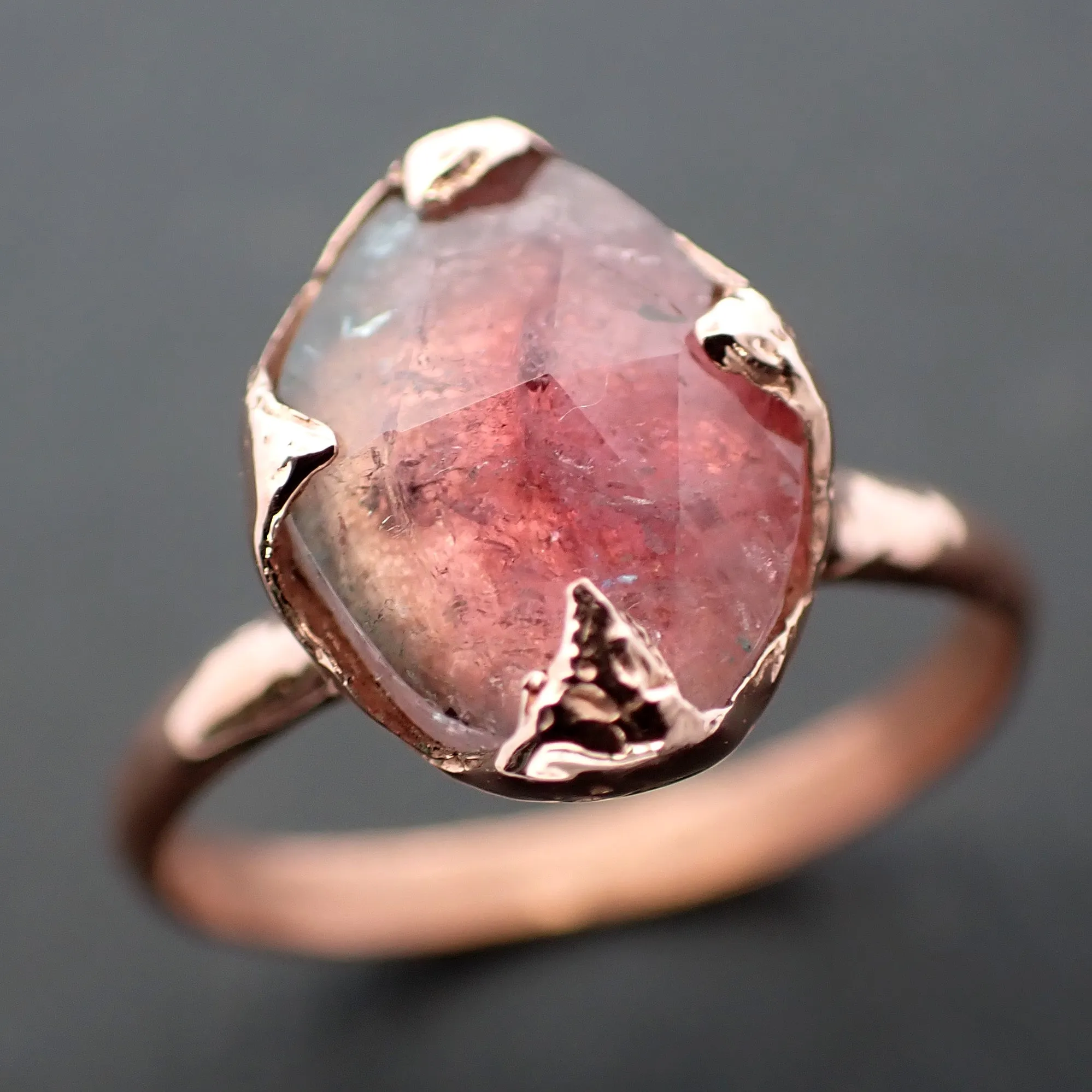 Fancy cut Pink Tourmaline Rose Gold Ring Gemstone Solitaire recycled 14k statement Engagement ring 1262