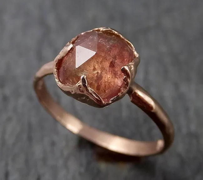 Fancy cut Pink Tourmaline Rose Gold Ring Gemstone Solitaire recycled 14k statement Engagement ring 1496