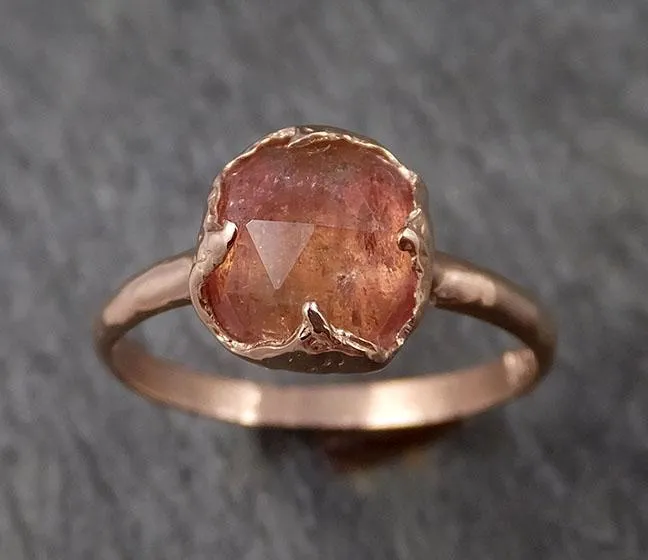 Fancy cut Pink Tourmaline Rose Gold Ring Gemstone Solitaire recycled 14k statement Engagement ring 1496