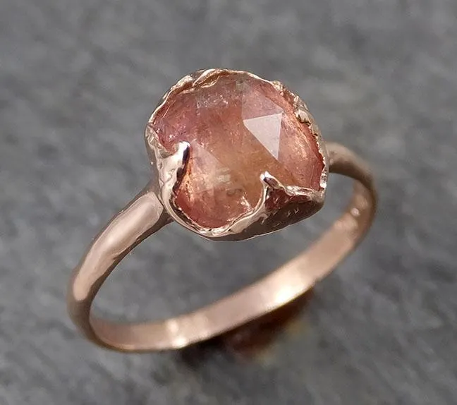 Fancy cut Pink Tourmaline Rose Gold Ring Gemstone Solitaire recycled 14k statement Engagement ring 1496