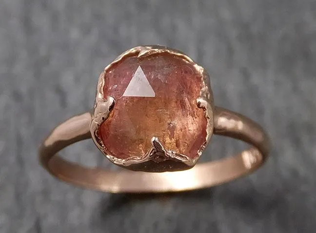 Fancy cut Pink Tourmaline Rose Gold Ring Gemstone Solitaire recycled 14k statement Engagement ring 1496
