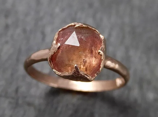 Fancy cut Pink Tourmaline Rose Gold Ring Gemstone Solitaire recycled 14k statement Engagement ring 1496