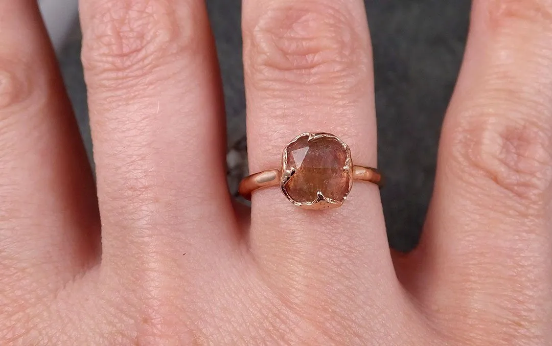 Fancy cut Pink Tourmaline Rose Gold Ring Gemstone Solitaire recycled 14k statement Engagement ring 1496
