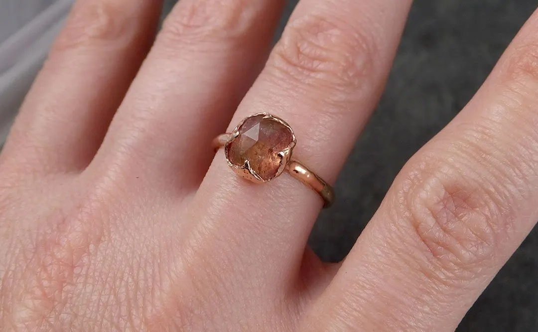 Fancy cut Pink Tourmaline Rose Gold Ring Gemstone Solitaire recycled 14k statement Engagement ring 1496