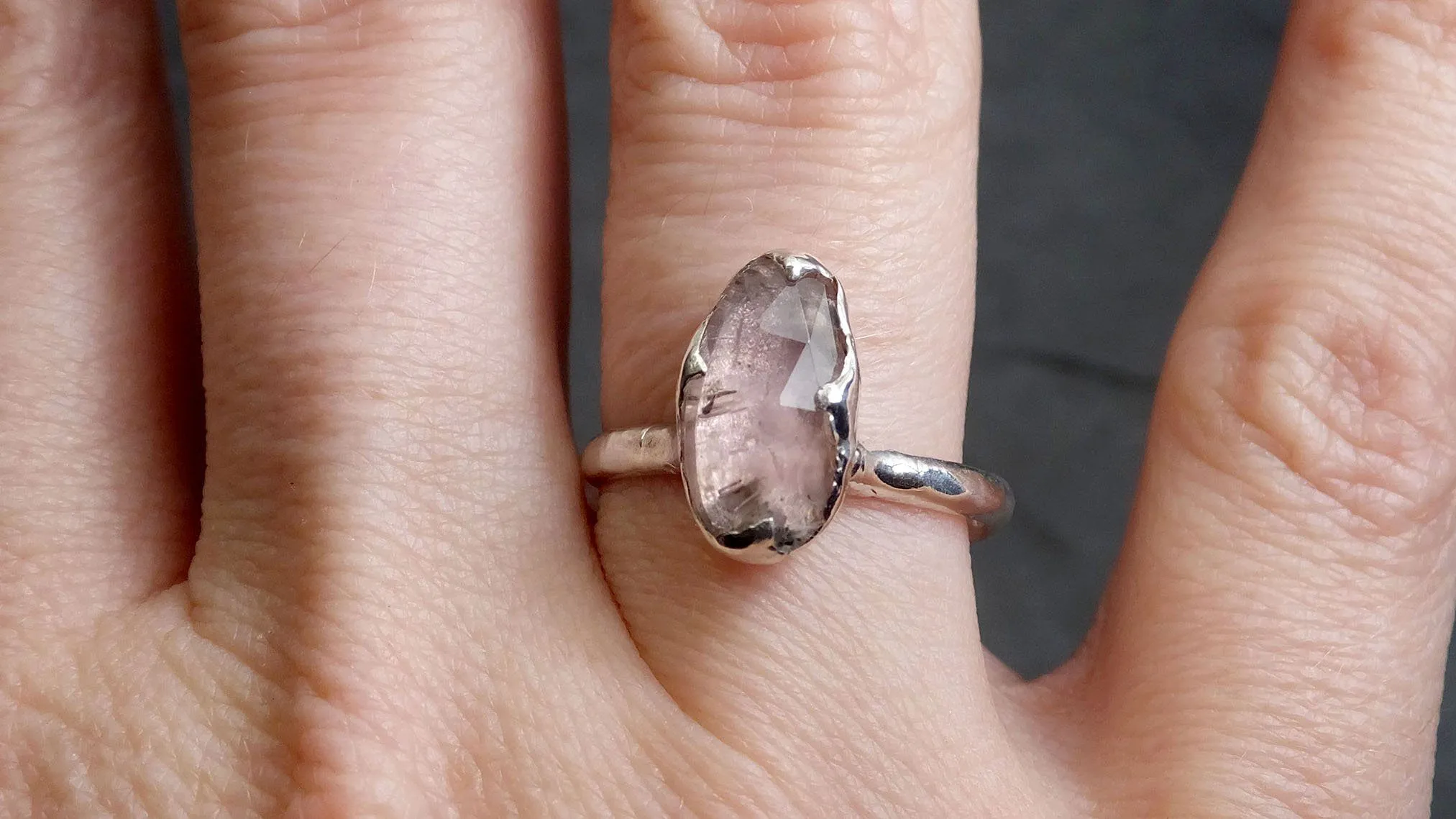 fancy cut pink tourmaline sterling silver ring gemstone solitaire recycled statement ss00036 Alternative Engagement