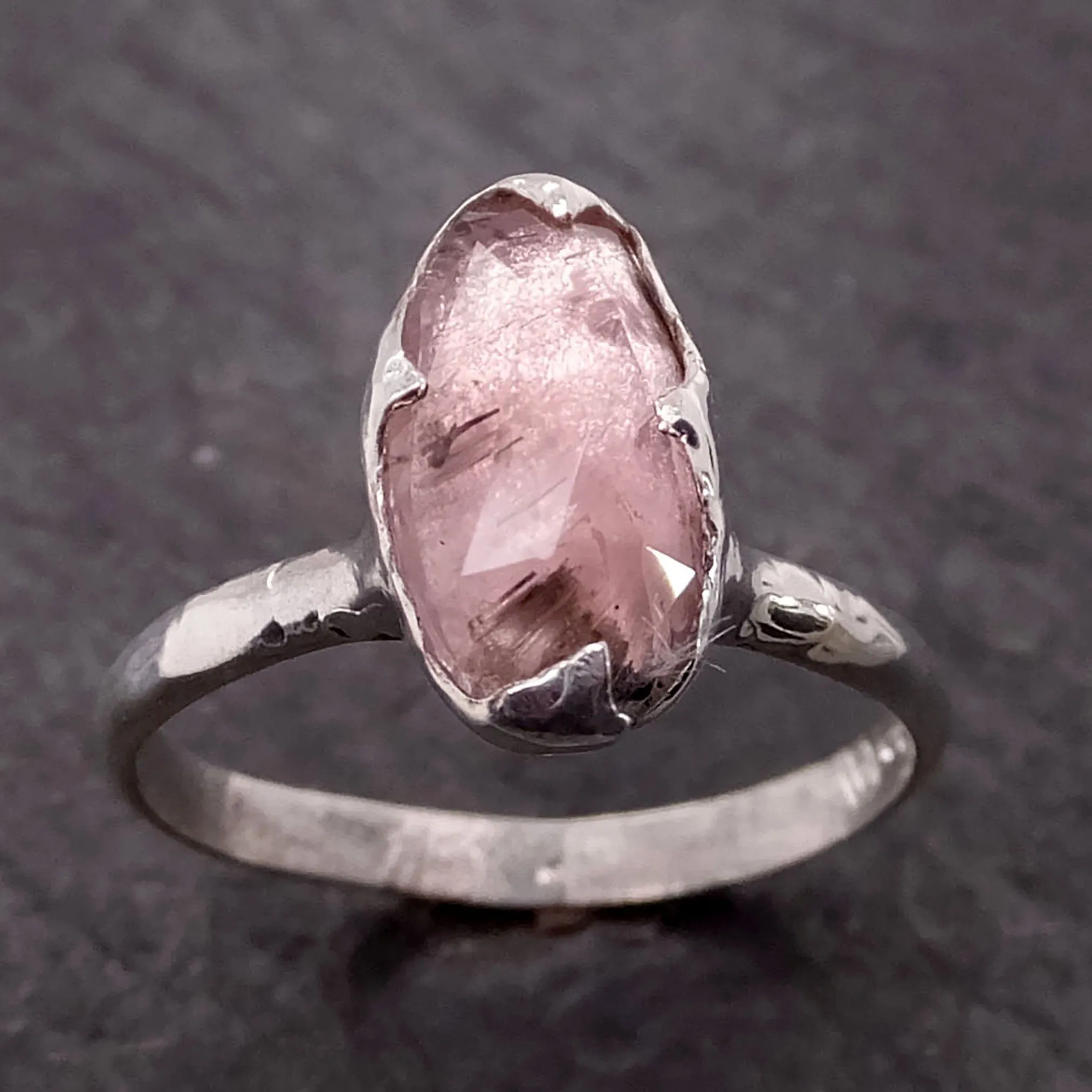 fancy cut pink tourmaline sterling silver ring gemstone solitaire recycled statement ss00036 Alternative Engagement
