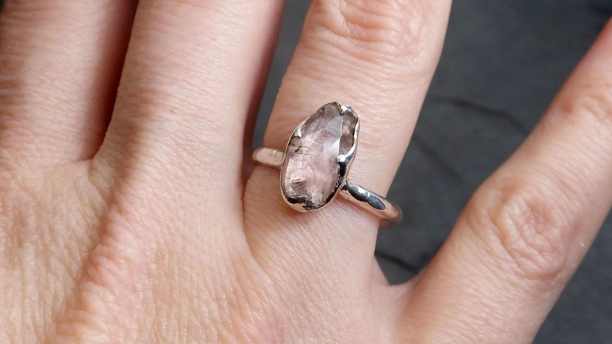 fancy cut pink tourmaline sterling silver ring gemstone solitaire recycled statement ss00036 Alternative Engagement