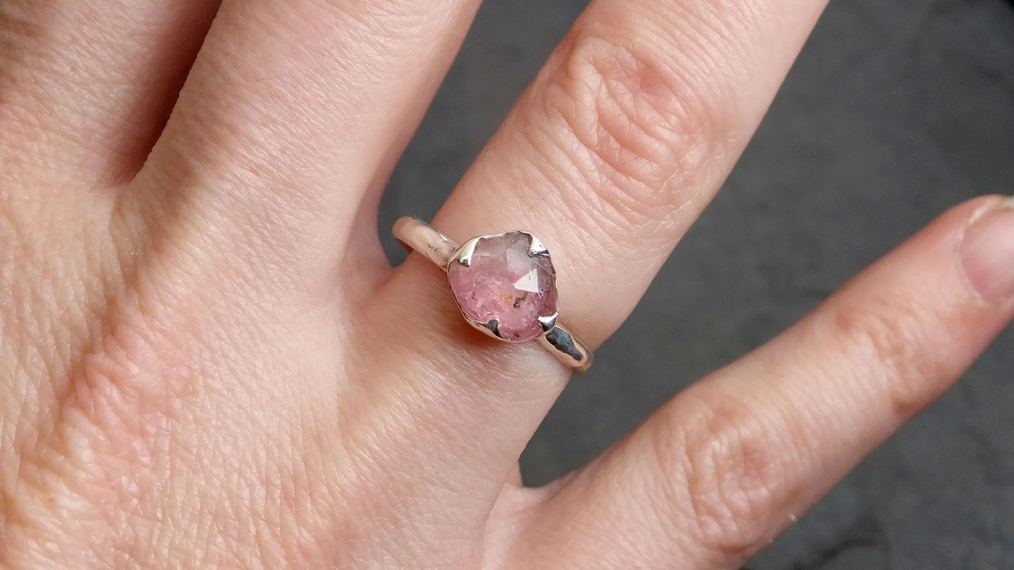 fancy cut pink tourmaline sterling silver ring gemstone solitaire recycled statement ss00037 Alternative Engagement