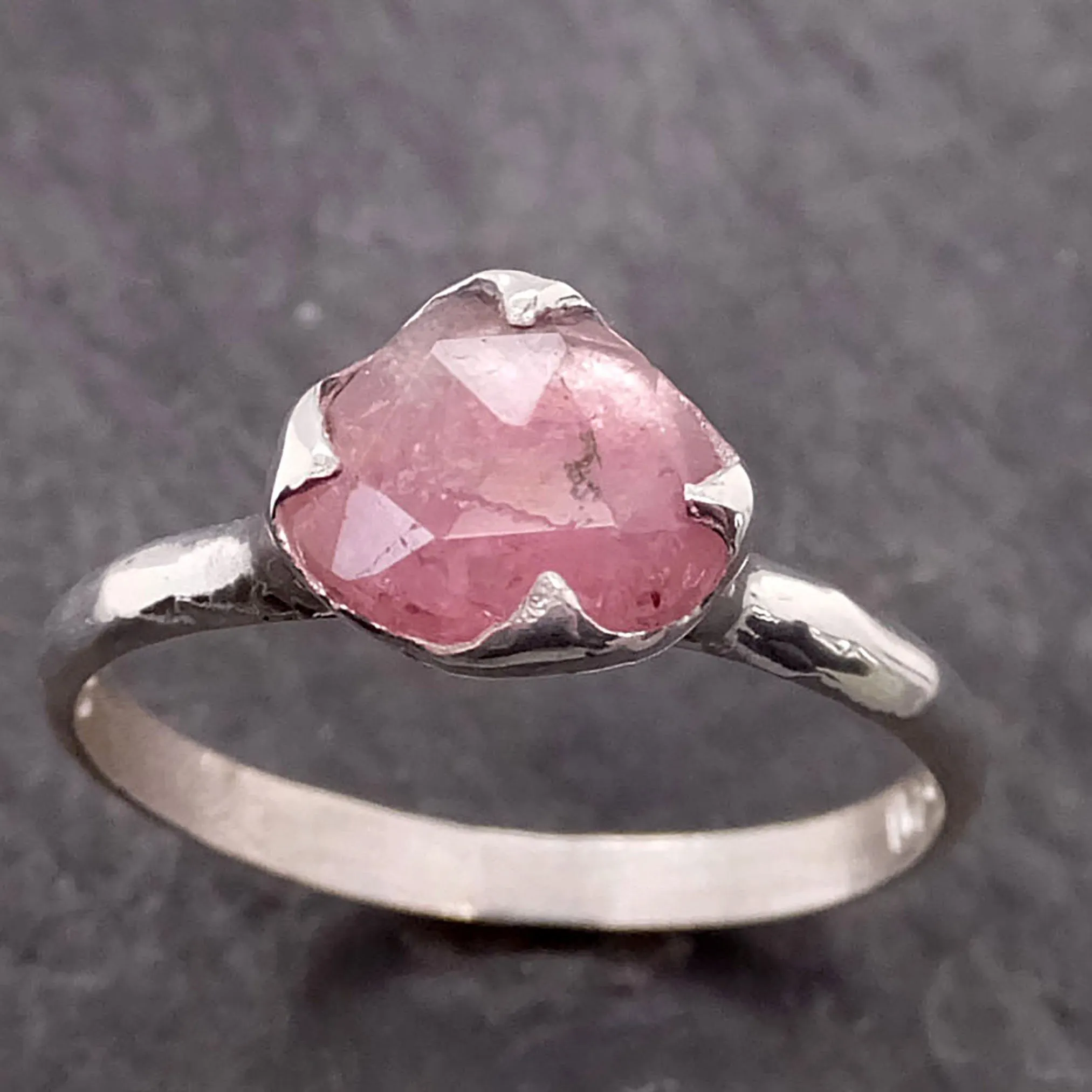 fancy cut pink tourmaline sterling silver ring gemstone solitaire recycled statement ss00037 Alternative Engagement