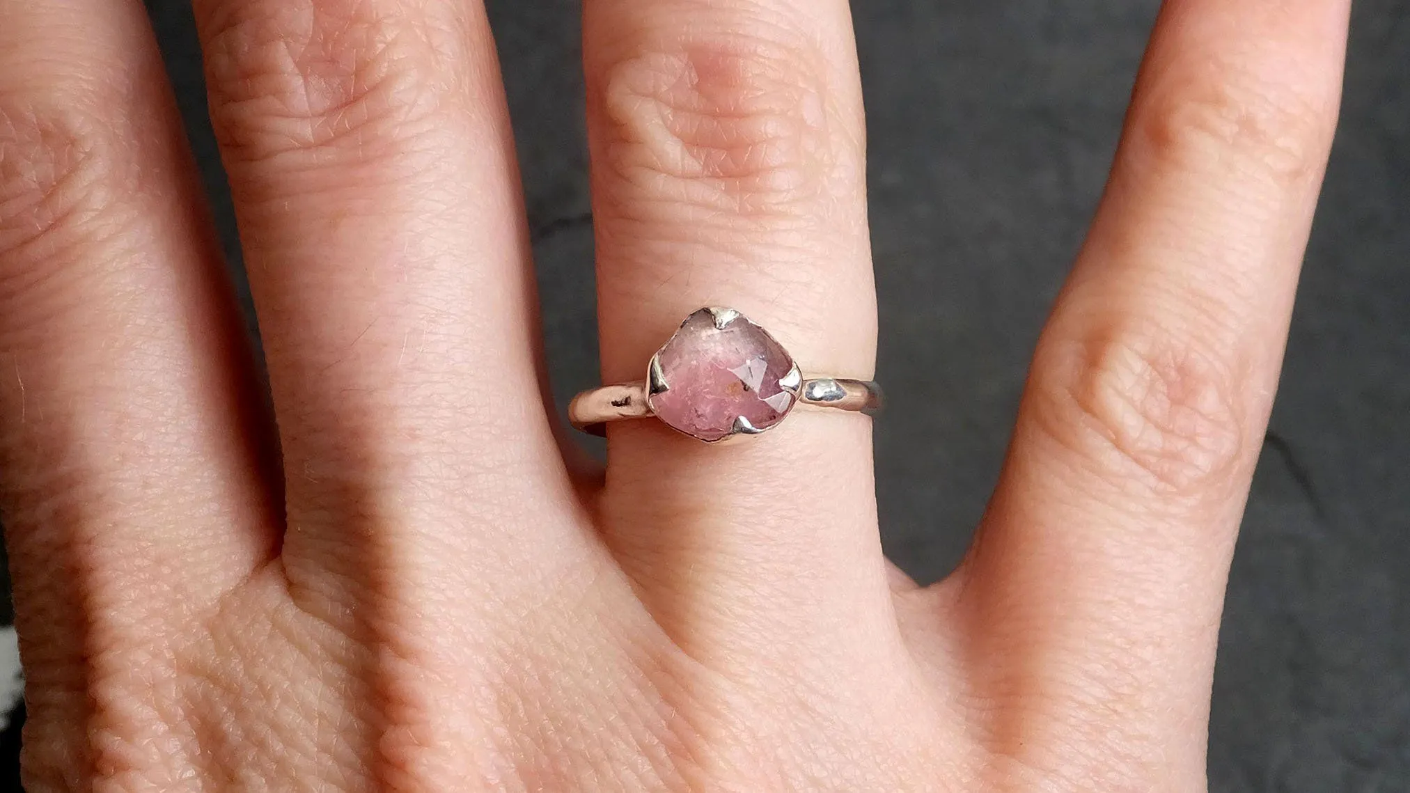 fancy cut pink tourmaline sterling silver ring gemstone solitaire recycled statement ss00037 Alternative Engagement