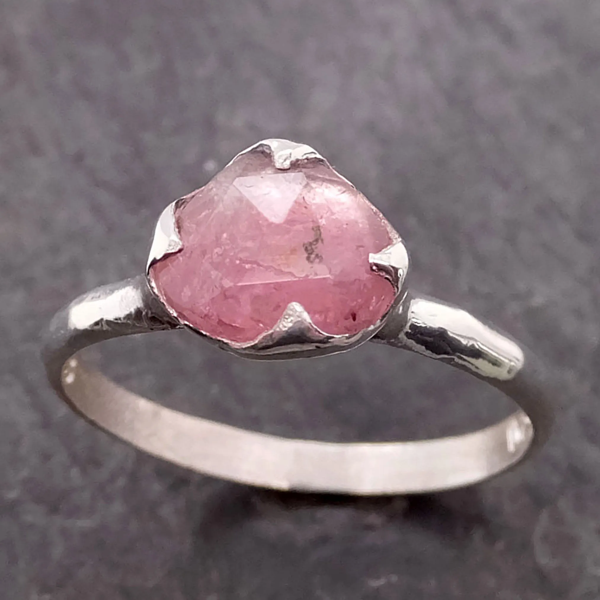 fancy cut pink tourmaline sterling silver ring gemstone solitaire recycled statement ss00037 Alternative Engagement