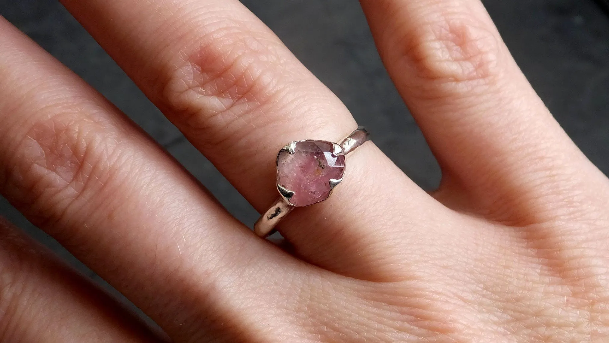 fancy cut pink tourmaline sterling silver ring gemstone solitaire recycled statement ss00037 Alternative Engagement