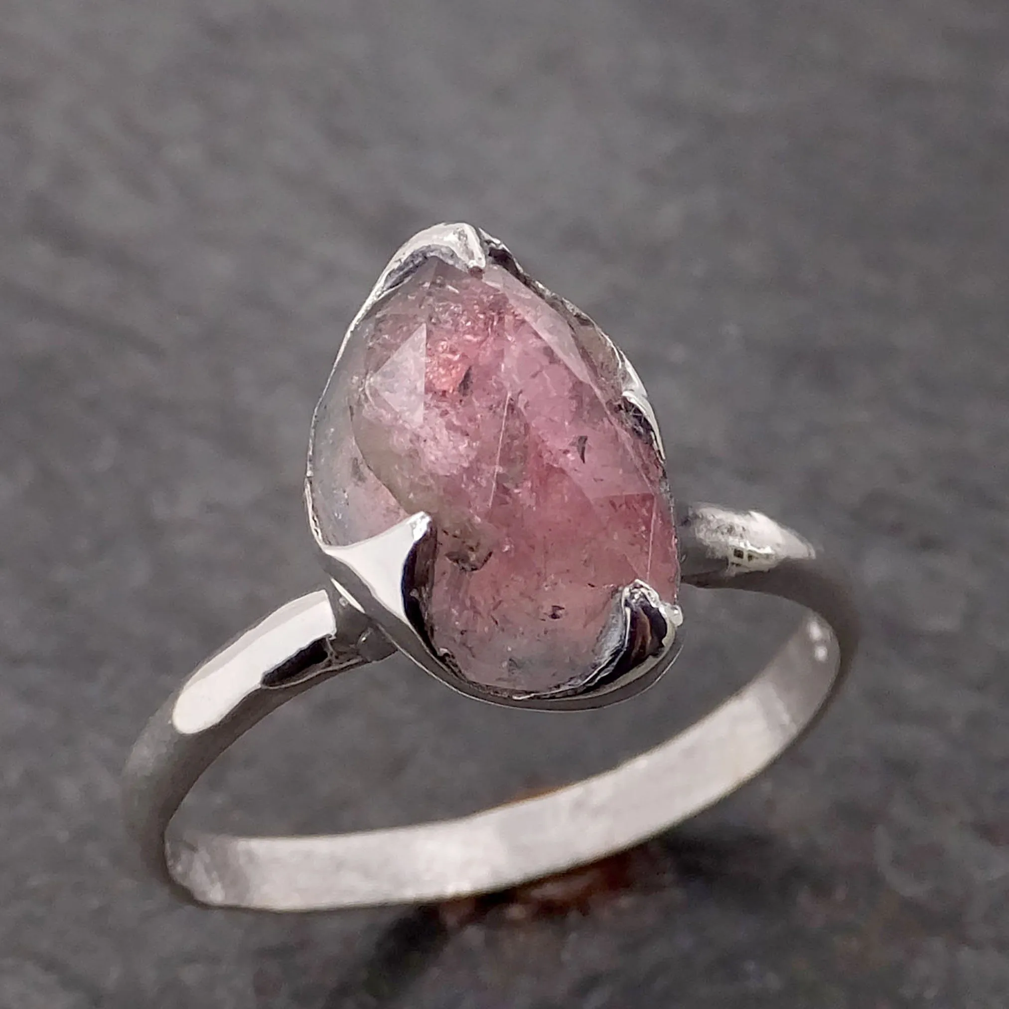 fancy cut pink tourmaline sterling silver ring gemstone solitaire recycled statement ss00042 Alternative Engagement