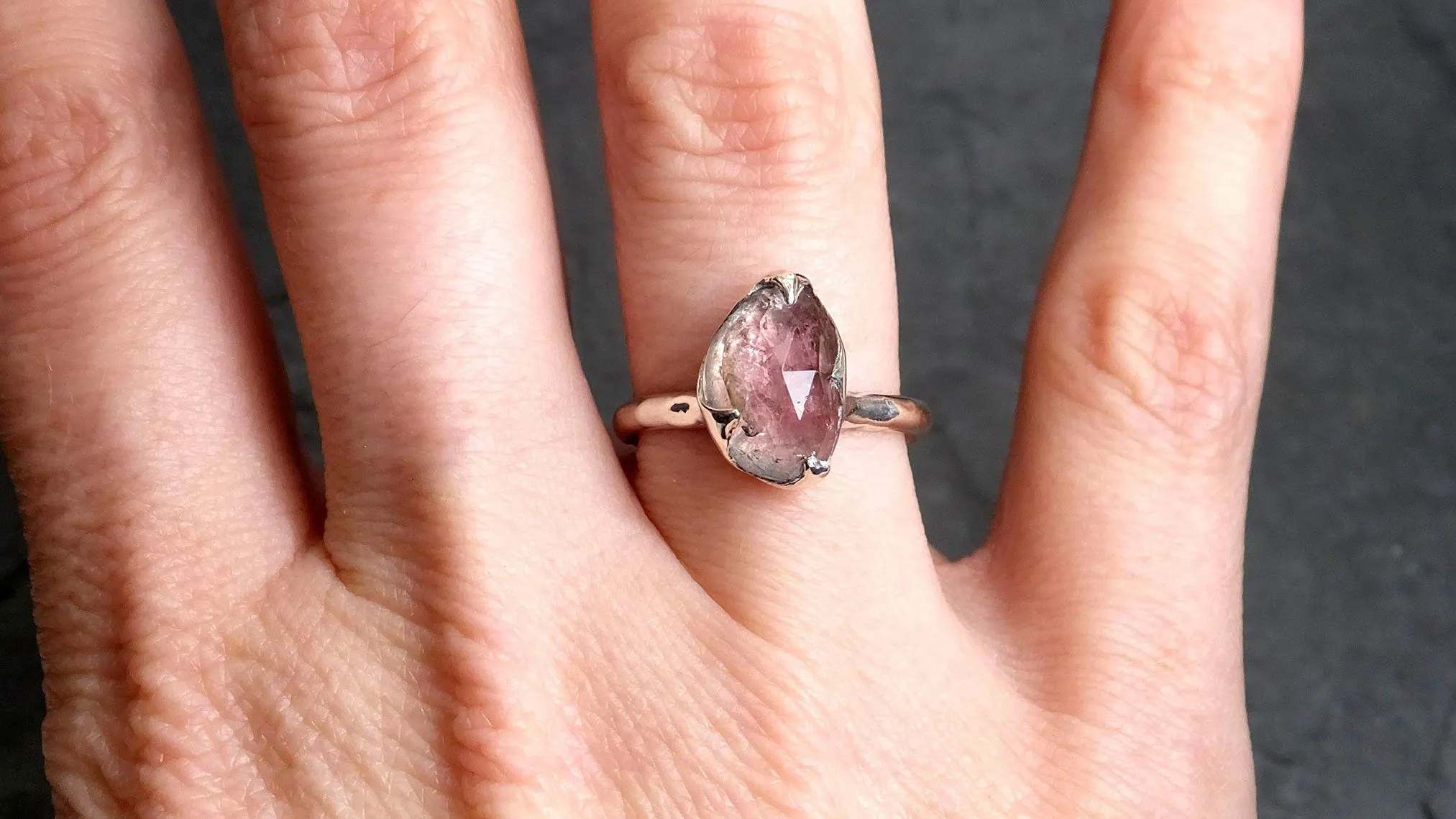 fancy cut pink tourmaline sterling silver ring gemstone solitaire recycled statement ss00042 Alternative Engagement