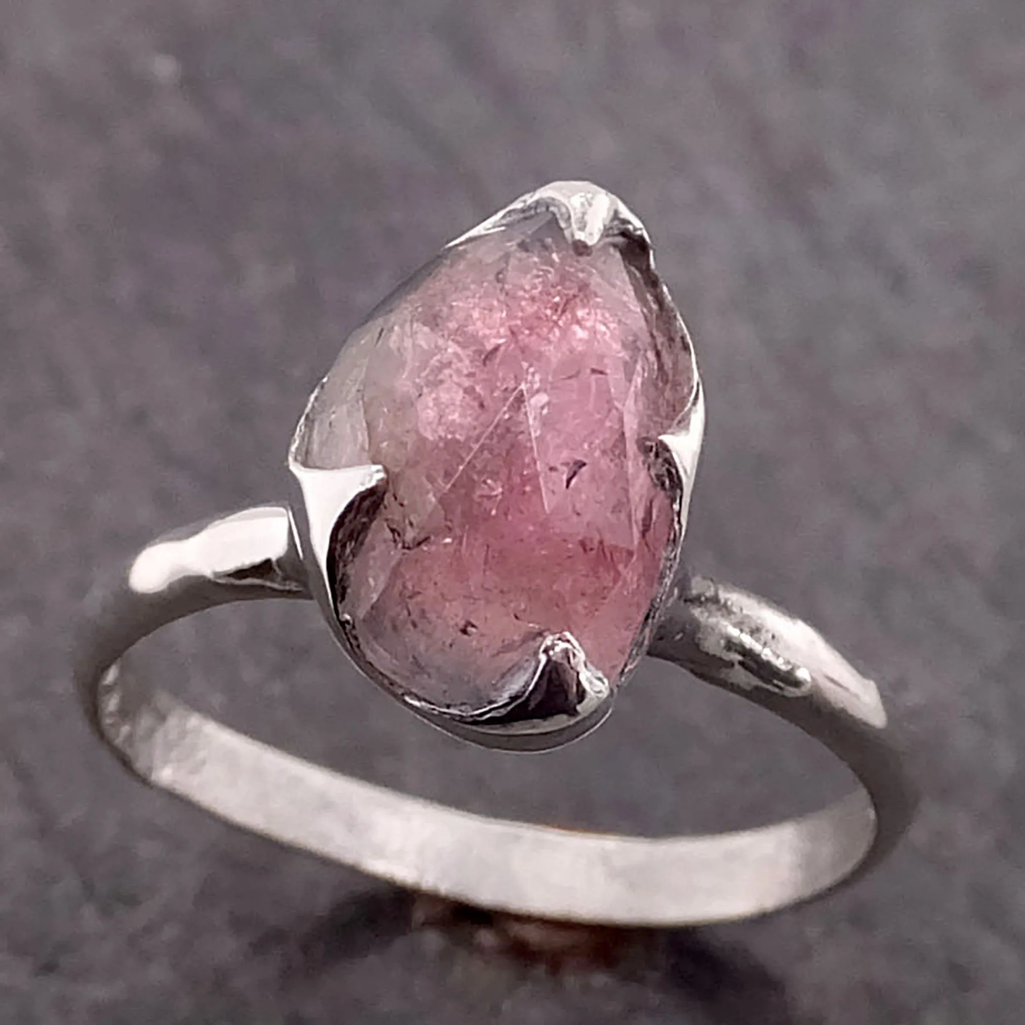 fancy cut pink tourmaline sterling silver ring gemstone solitaire recycled statement ss00042 Alternative Engagement
