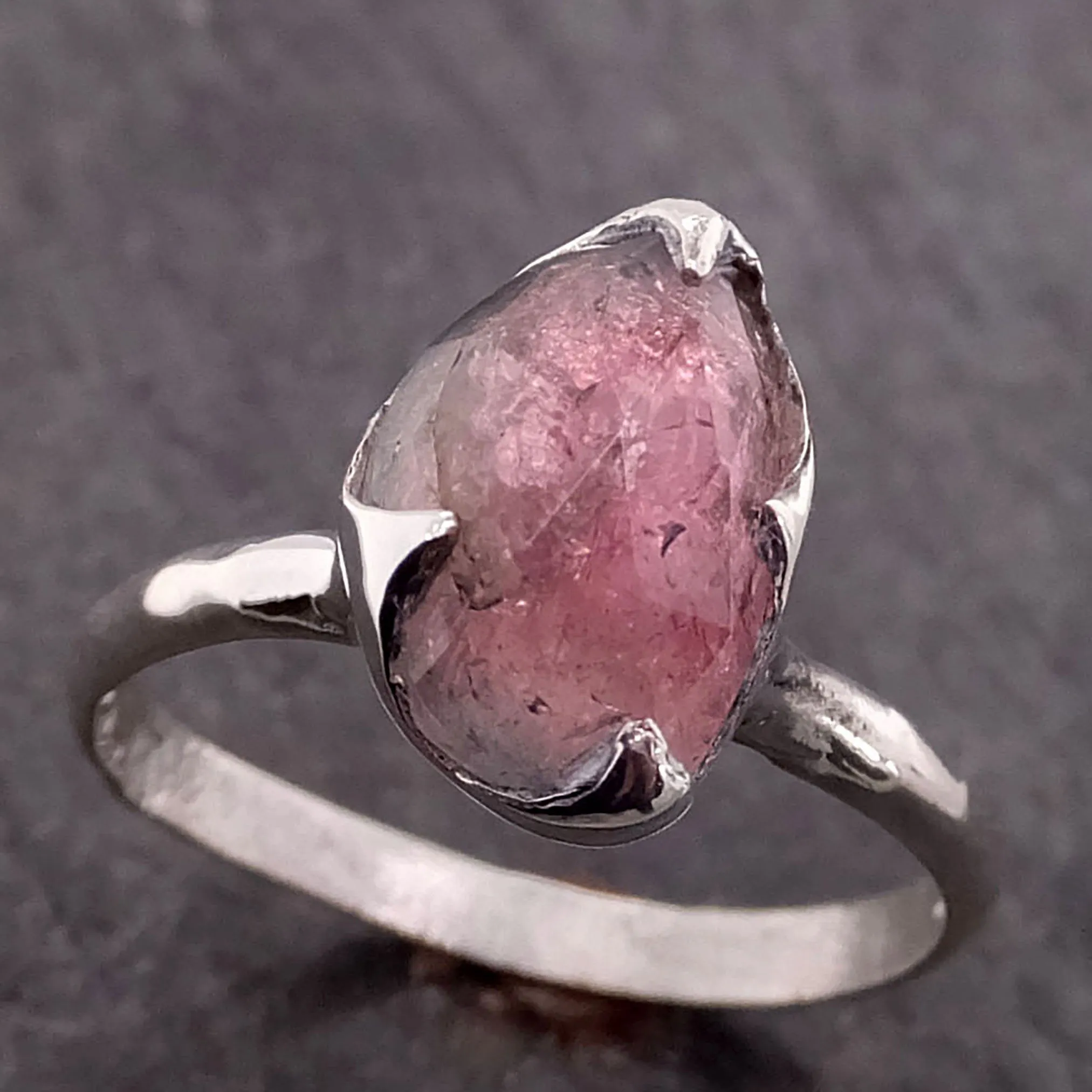 fancy cut pink tourmaline sterling silver ring gemstone solitaire recycled statement ss00042 Alternative Engagement