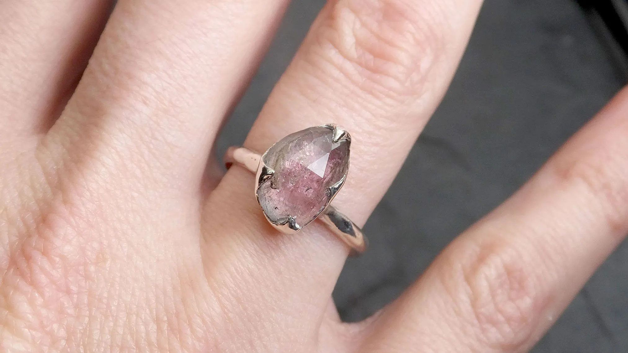 fancy cut pink tourmaline sterling silver ring gemstone solitaire recycled statement ss00042 Alternative Engagement