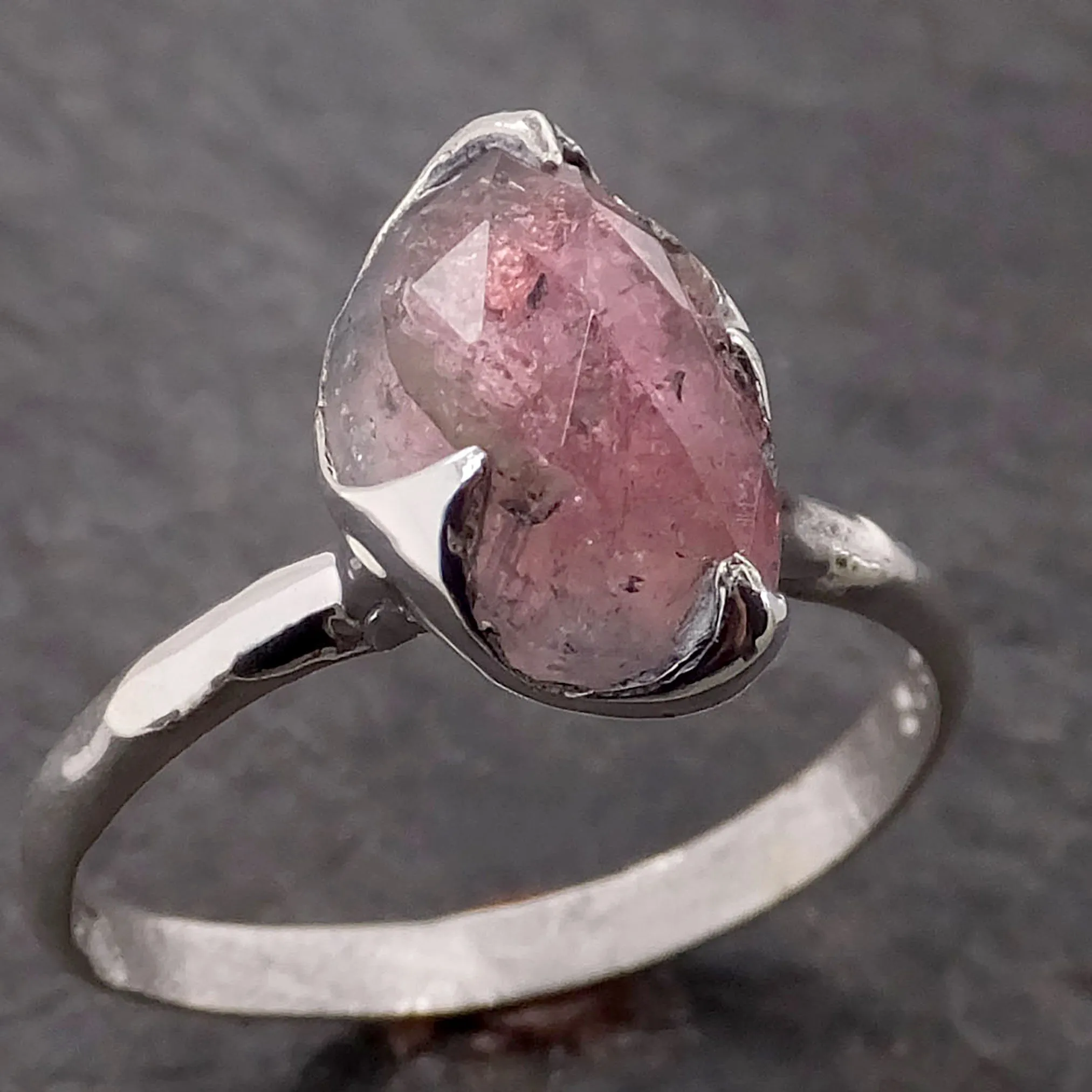 fancy cut pink tourmaline sterling silver ring gemstone solitaire recycled statement ss00042 Alternative Engagement