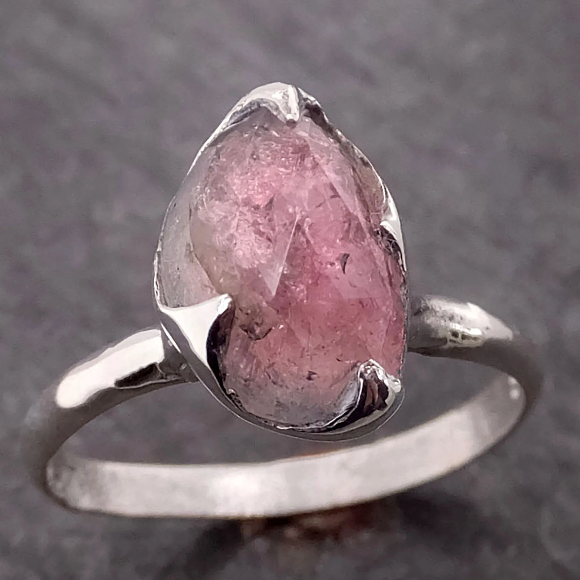 fancy cut pink tourmaline sterling silver ring gemstone solitaire recycled statement ss00042 Alternative Engagement