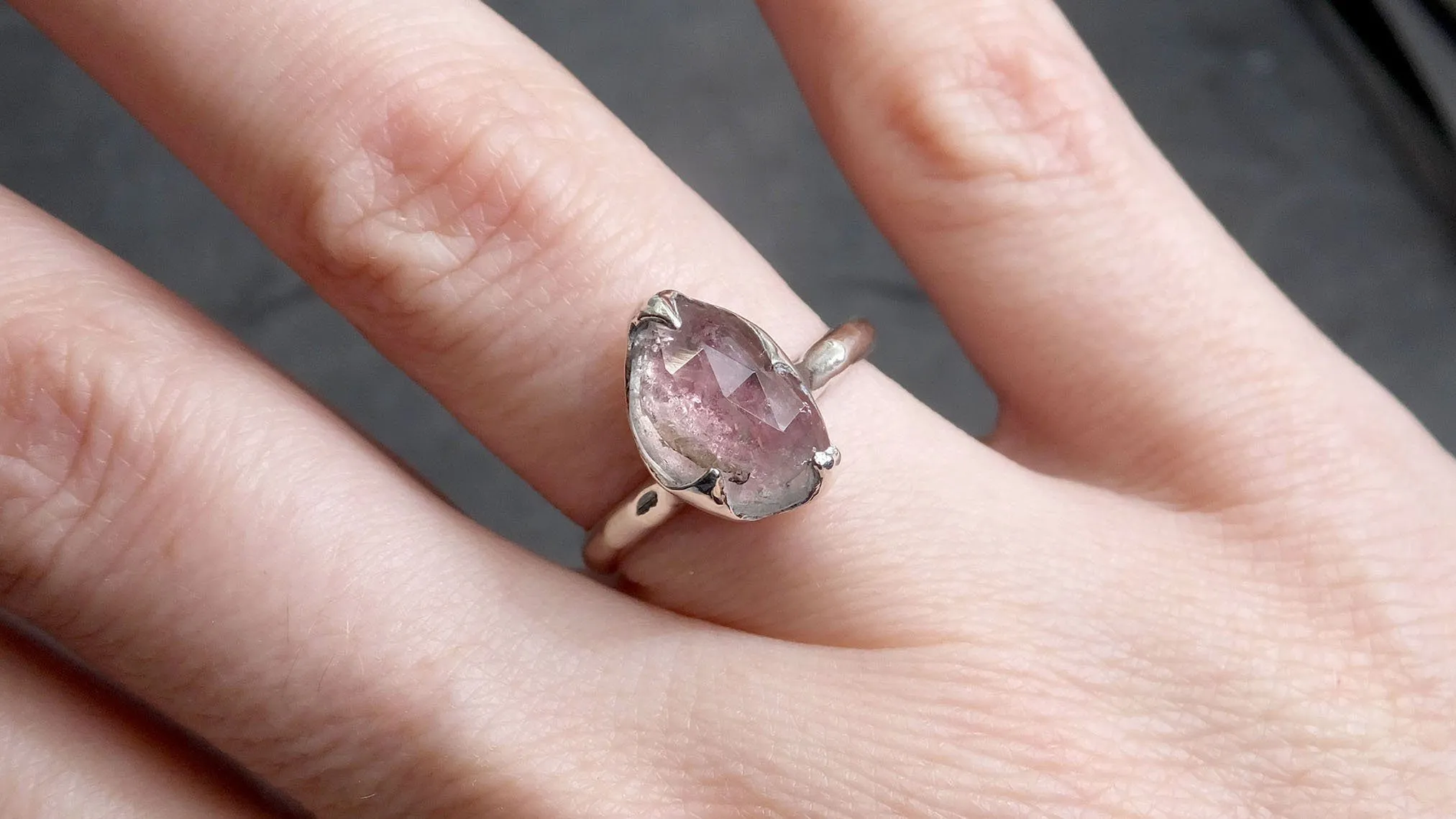 fancy cut pink tourmaline sterling silver ring gemstone solitaire recycled statement ss00042 Alternative Engagement