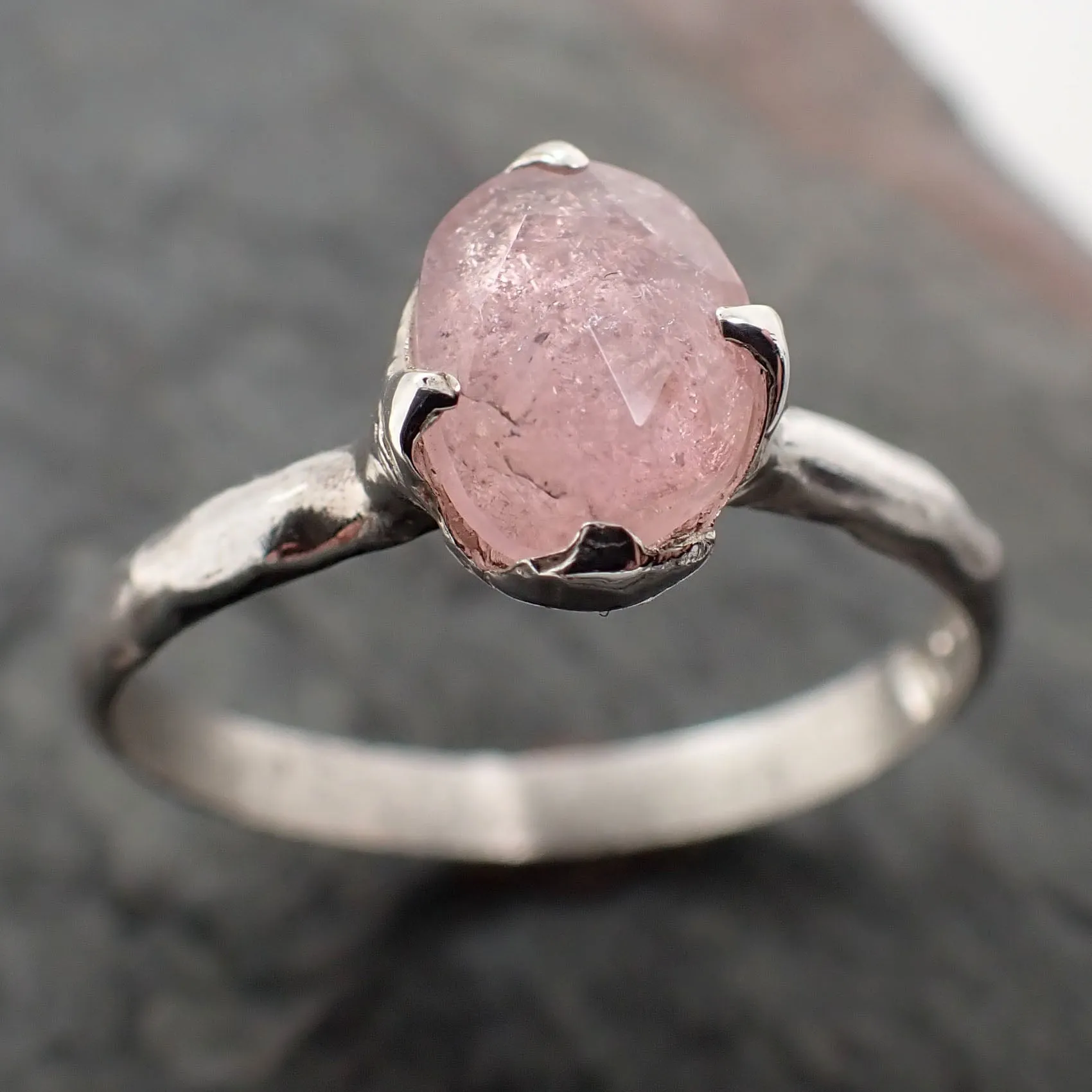 fancy cut pink tourmaline sterling silver ring gemstone solitaire recycled statement ss00087 Alternative Engagement