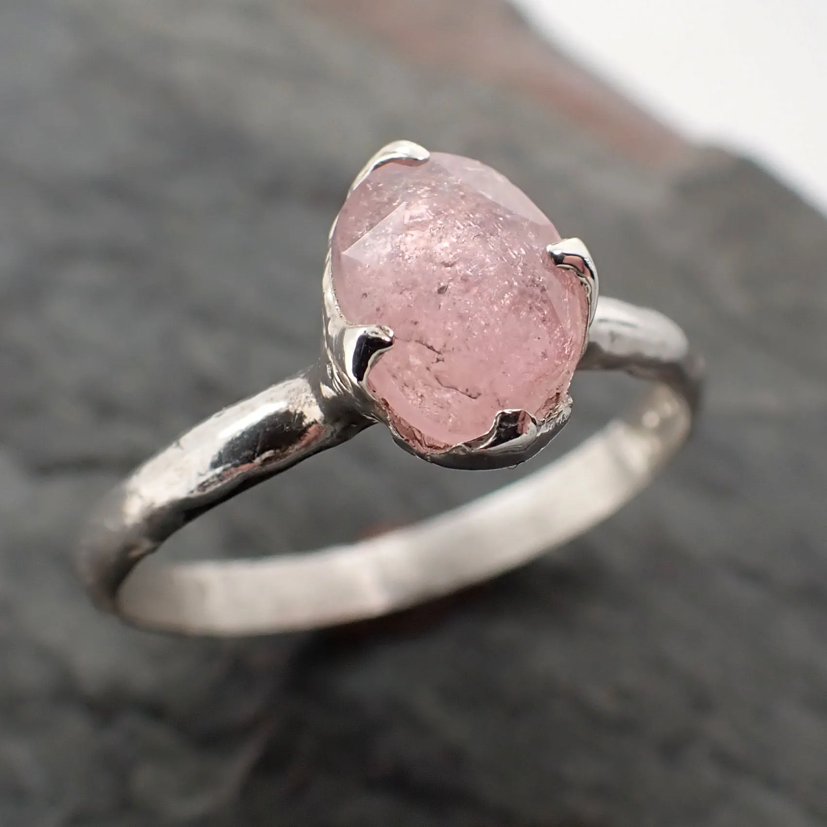 fancy cut pink tourmaline sterling silver ring gemstone solitaire recycled statement ss00087 Alternative Engagement