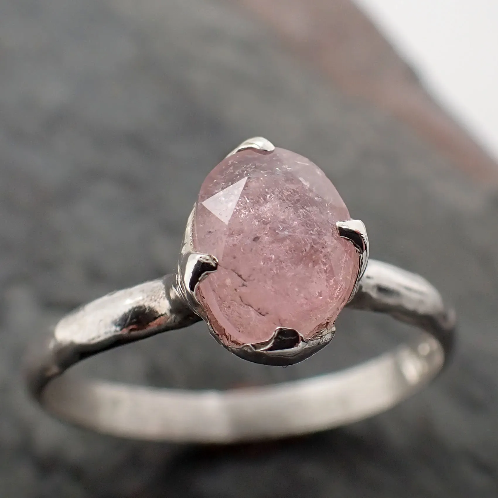 fancy cut pink tourmaline sterling silver ring gemstone solitaire recycled statement ss00087 Alternative Engagement
