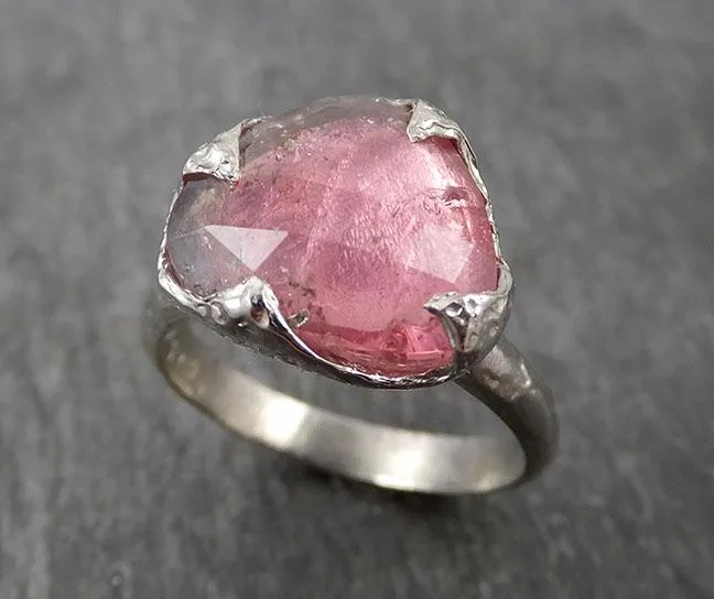 Fancy cut Pink Tourmaline White Gold Ring Gemstone Solitaire recycled 14k statement cocktail statement 1761