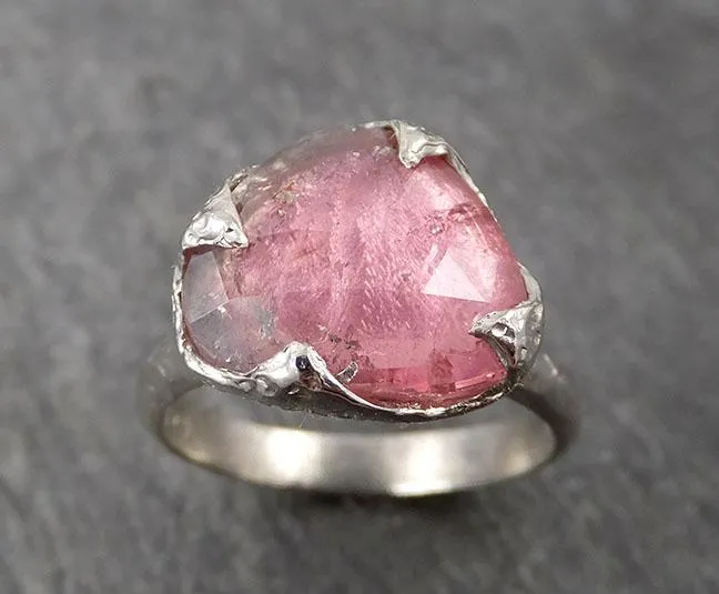 Fancy cut Pink Tourmaline White Gold Ring Gemstone Solitaire recycled 14k statement cocktail statement 1761