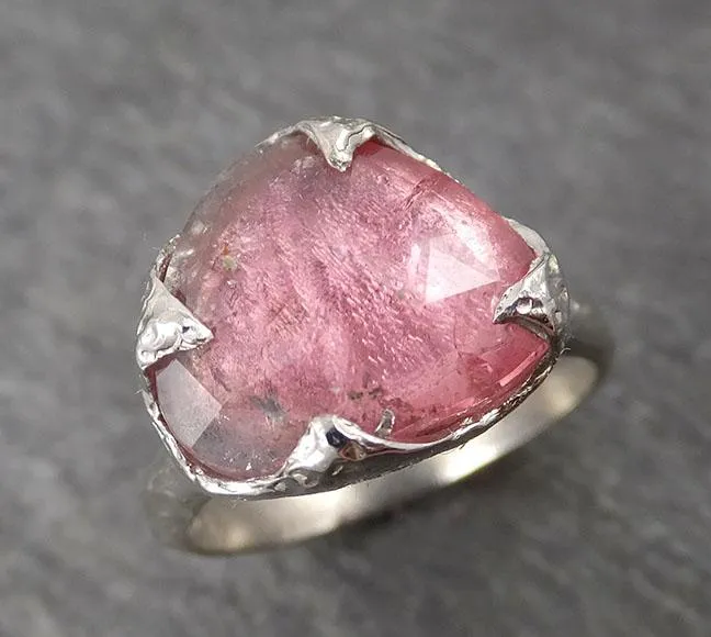 Fancy cut Pink Tourmaline White Gold Ring Gemstone Solitaire recycled 14k statement cocktail statement 1761