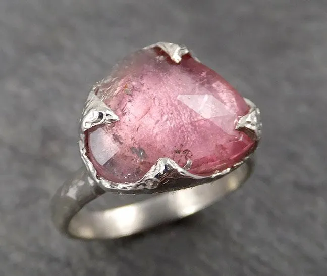 Fancy cut Pink Tourmaline White Gold Ring Gemstone Solitaire recycled 14k statement cocktail statement 1761