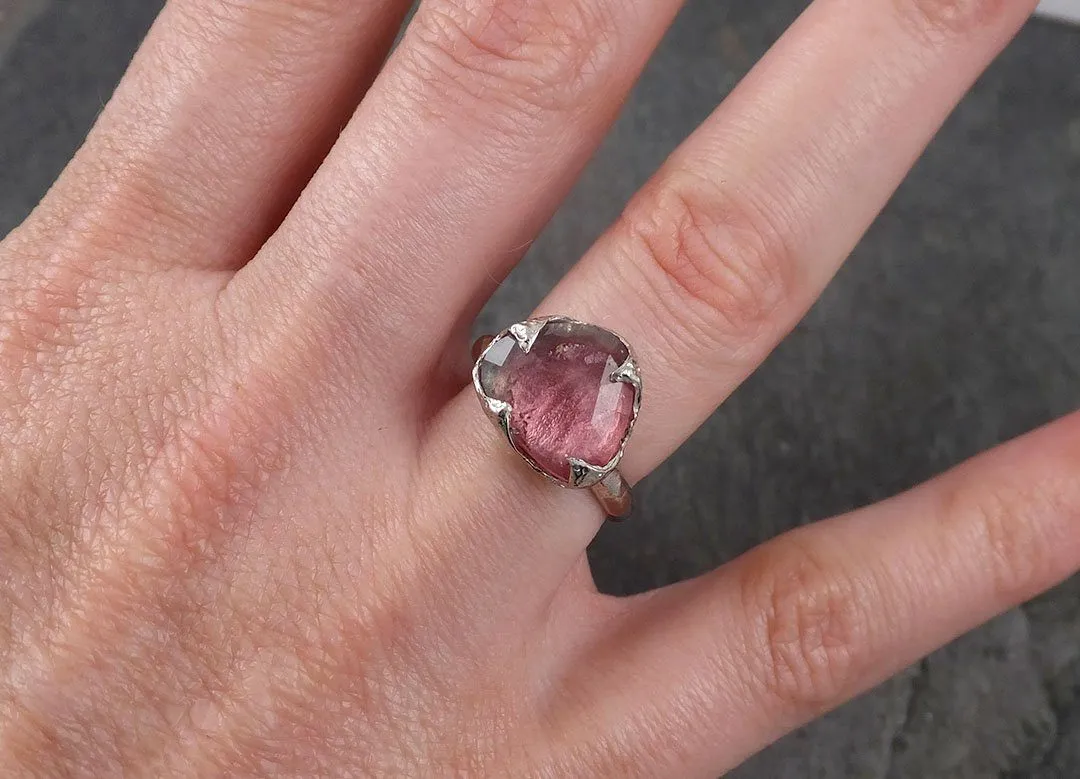Fancy cut Pink Tourmaline White Gold Ring Gemstone Solitaire recycled 14k statement cocktail statement 1761