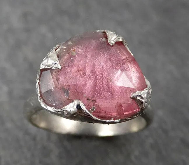Fancy cut Pink Tourmaline White Gold Ring Gemstone Solitaire recycled 14k statement cocktail statement 1761